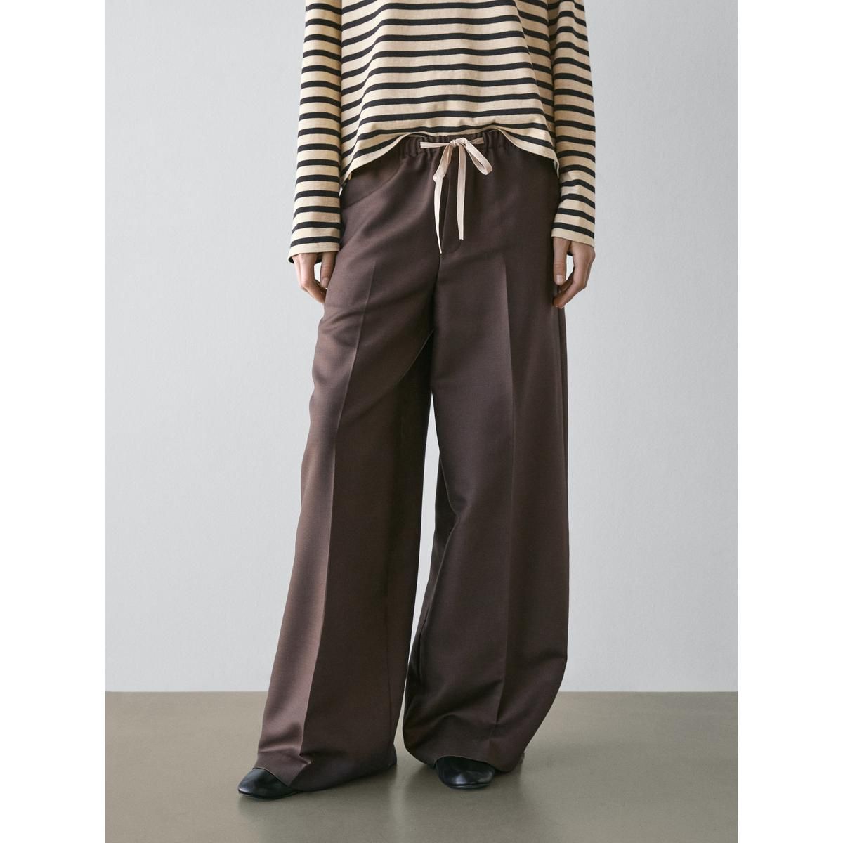마시모두띠(MASSIMO DUTTI) 울 블렌드 콘트라스트 드로스트링 팬츠