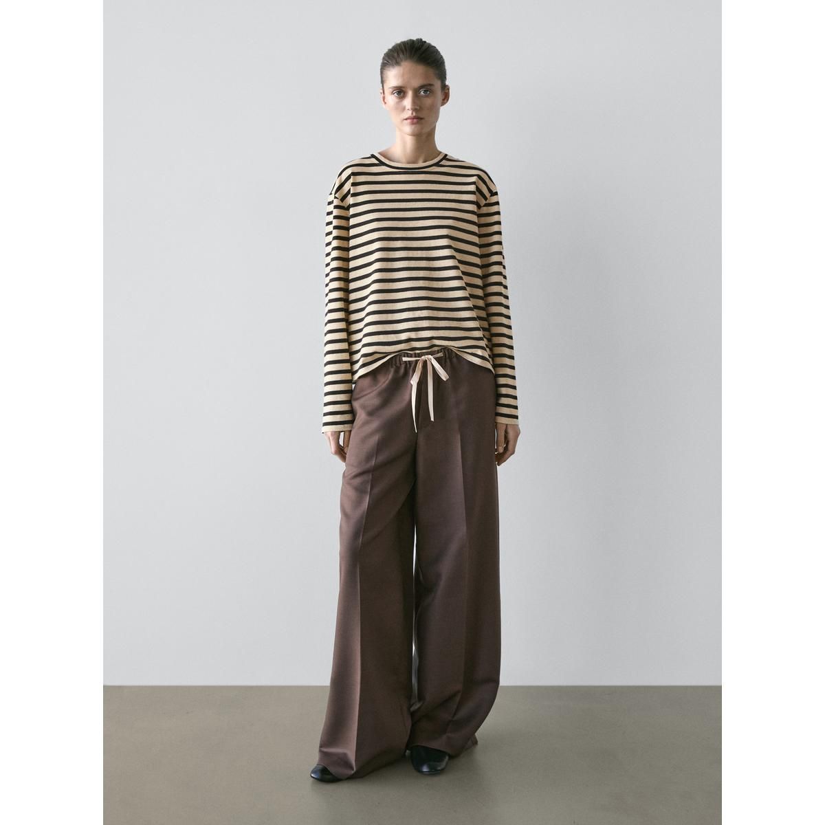 마시모두띠(MASSIMO DUTTI) 울 블렌드 콘트라스트 드로스트링 팬츠