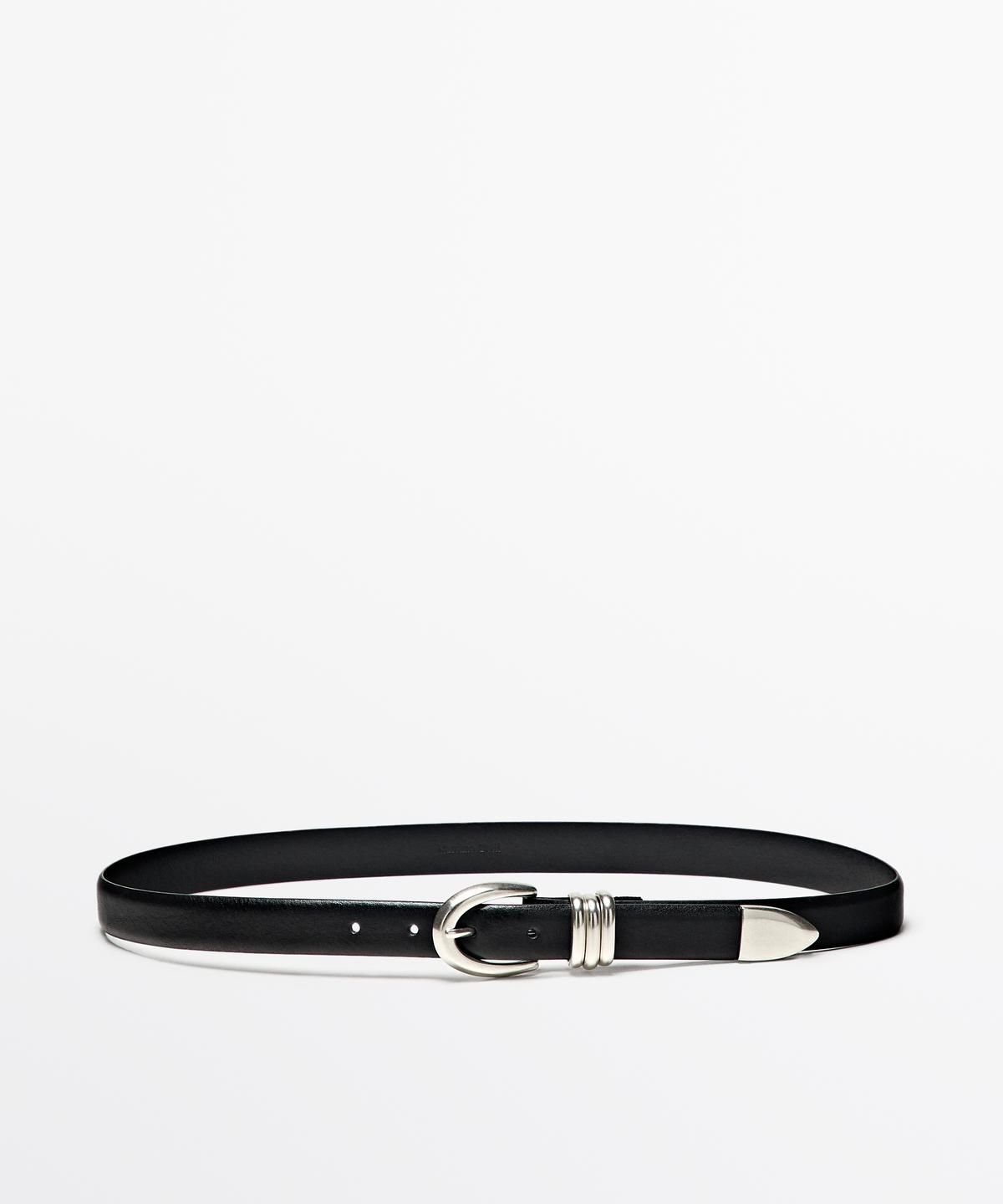 마시모두띠(MASSIMO DUTTI) 메탈릭 디테일 나파 가죽 벨트