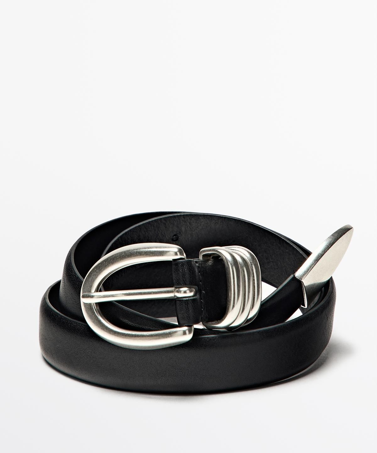 마시모두띠(MASSIMO DUTTI) 메탈릭 디테일 나파 가죽 벨트