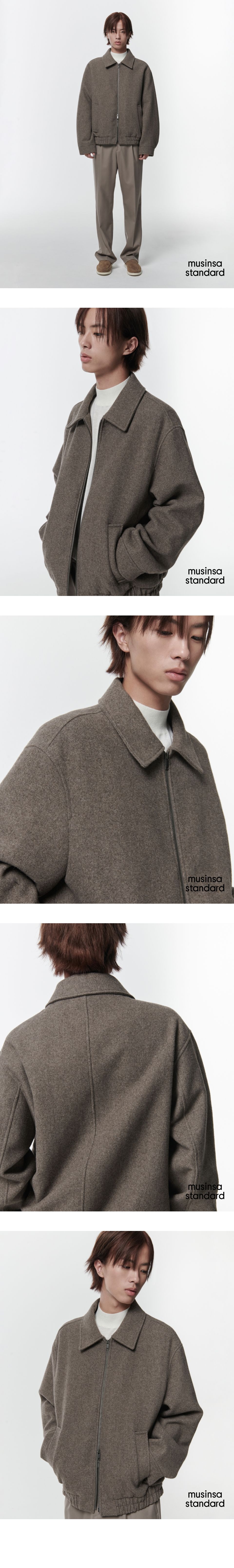 MUSINSA | MUSINSA STANDARD Wool blend minimal blouson jacket [Taupe]