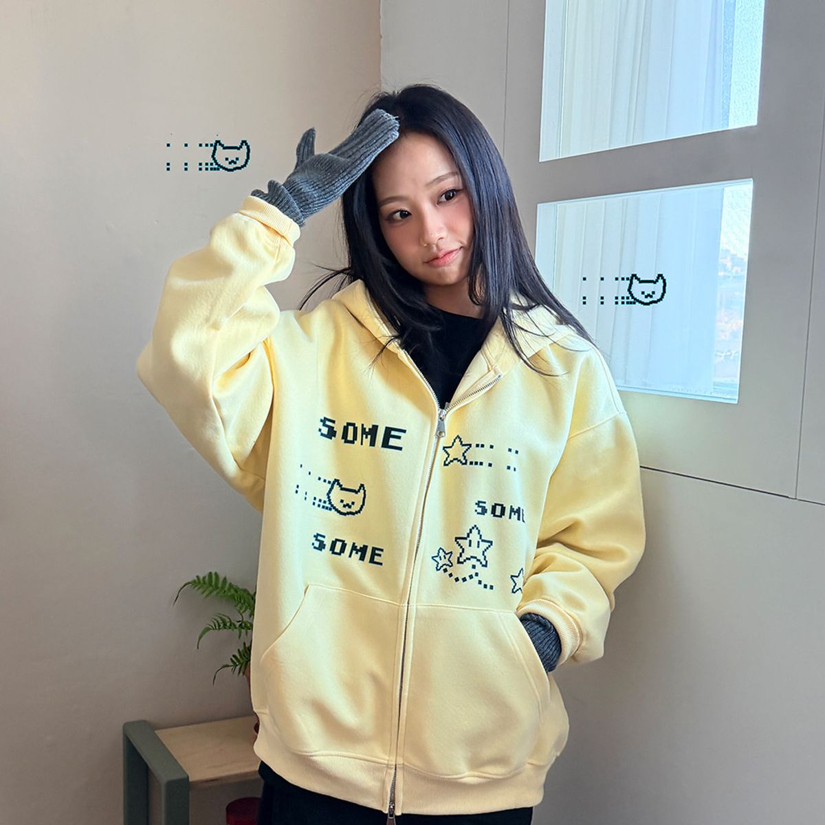 위드썸(WITHSOME) [withsome made]픽셀 마라 투웨이 후드집업 스타