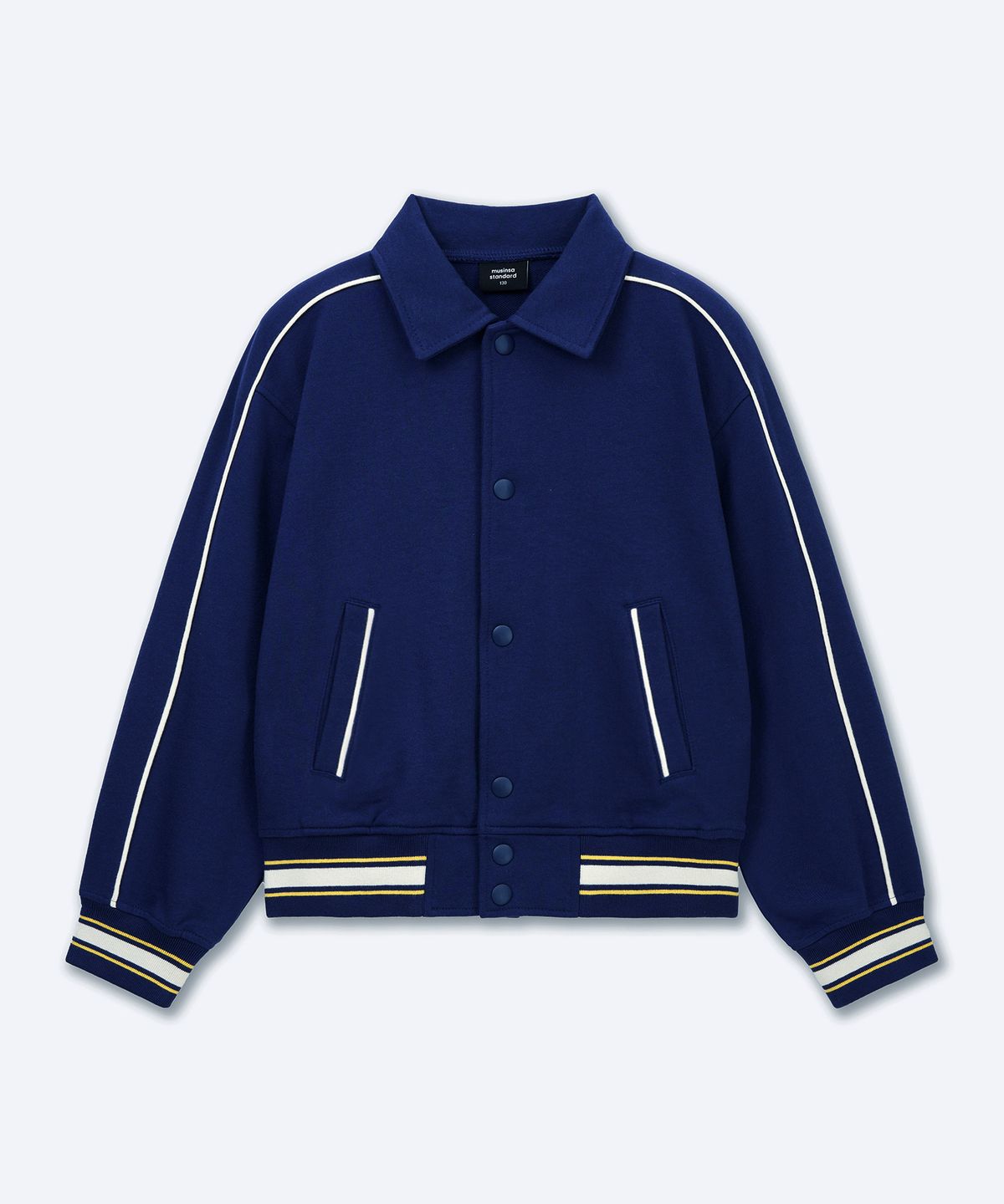 무신사 스탠다드 키즈(MUSINSA STANDARD KIDS) 칼라드 스웨트 바시티 재킷 [퍼플 네이비]