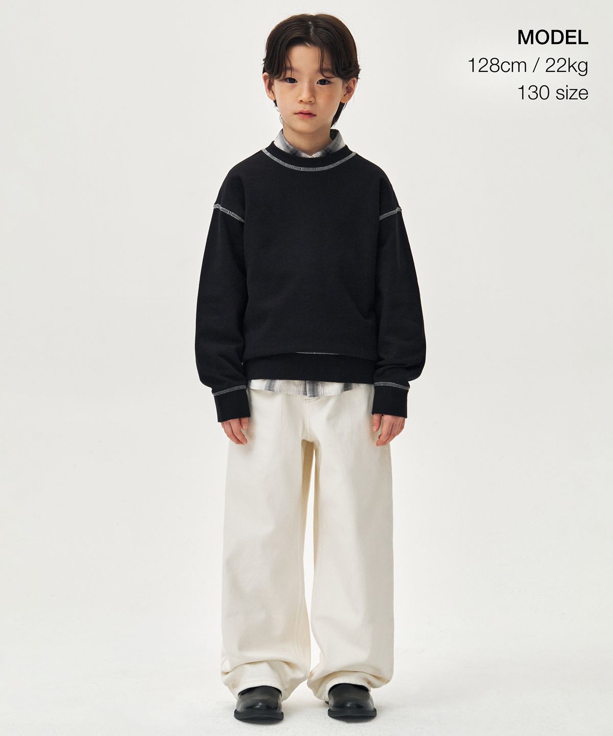 무신사 스탠다드 키즈(MUSINSA STANDARD KIDS) 콘트라스트 커버 스티치 스웨트셔츠 [블랙]