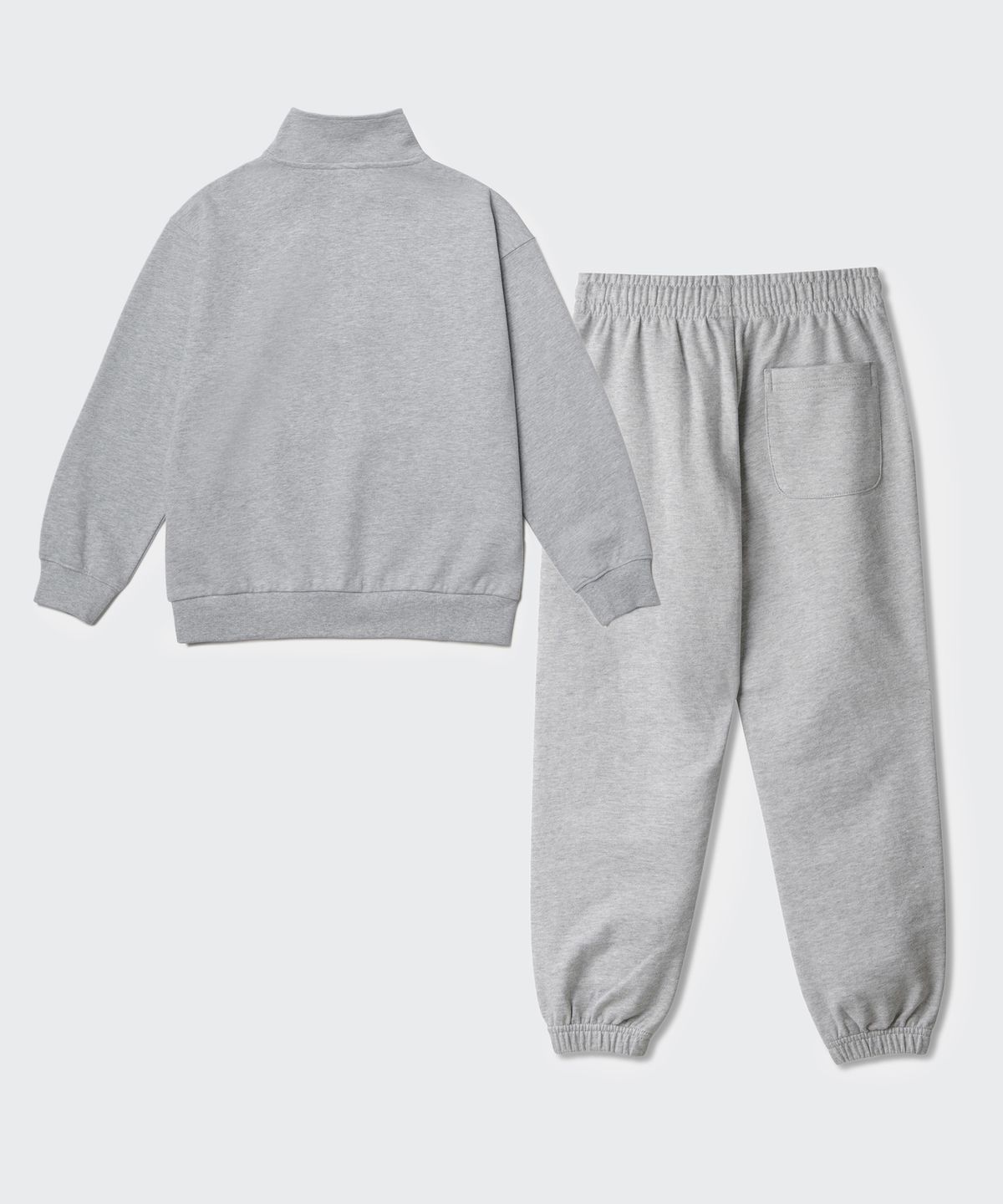 무신사 스탠다드 키즈(MUSINSA STANDARD KIDS) 오버사이즈 하프 집업 스웨트셔츠 & 베이식 스웨트 팬츠 셋업 [미디엄 그레이]