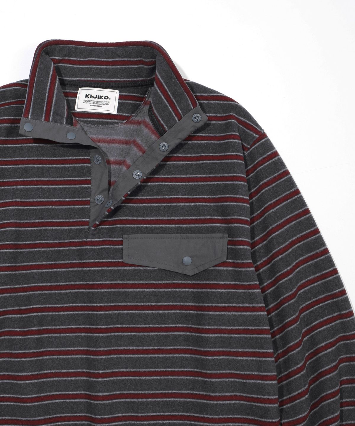 키지코(KIJIKO) [PRE-ORDER] ke306-Stripe Fleece Anorak Charcoal