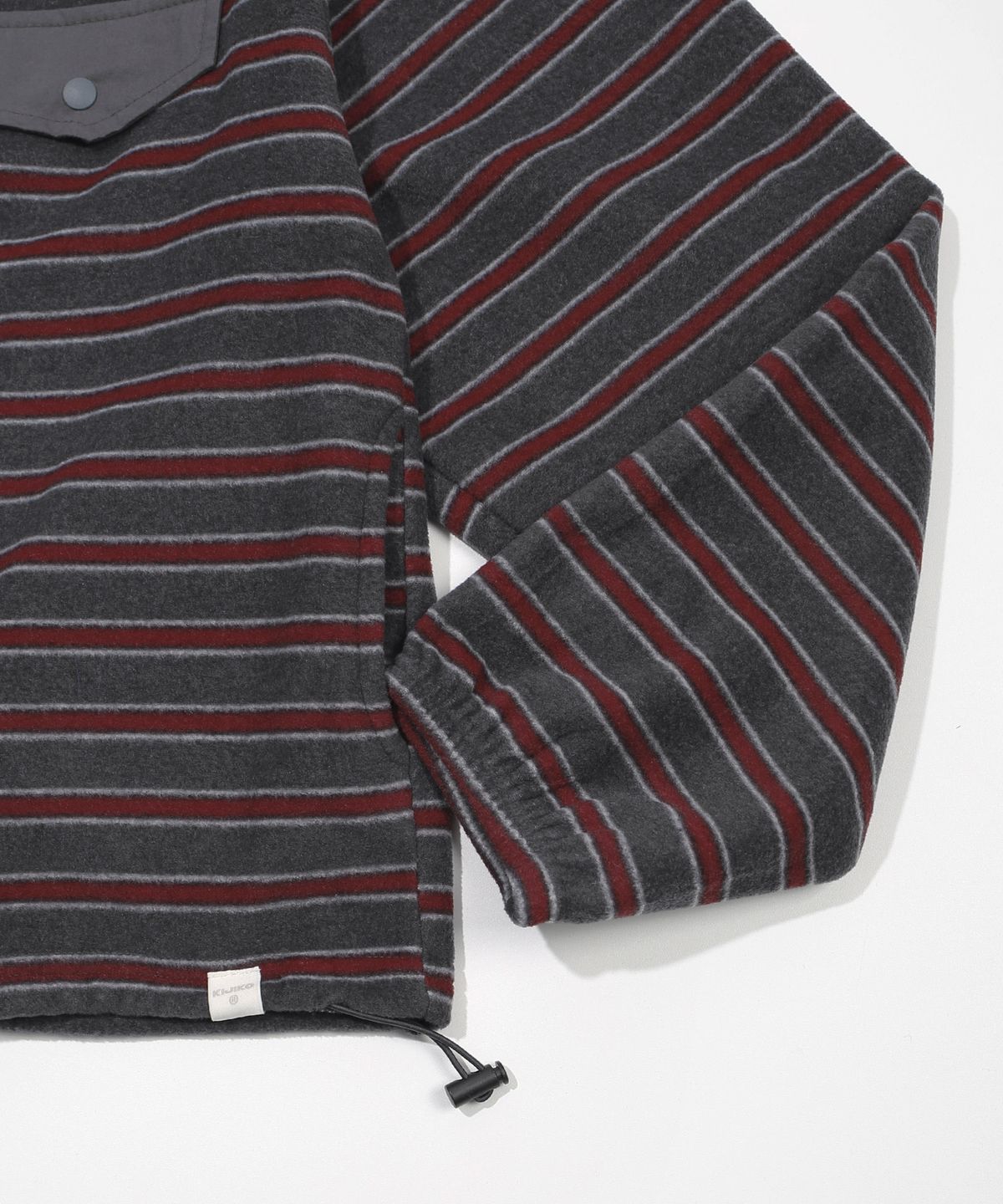 키지코(KIJIKO) [PRE-ORDER] ke306-Stripe Fleece Anorak Charcoal