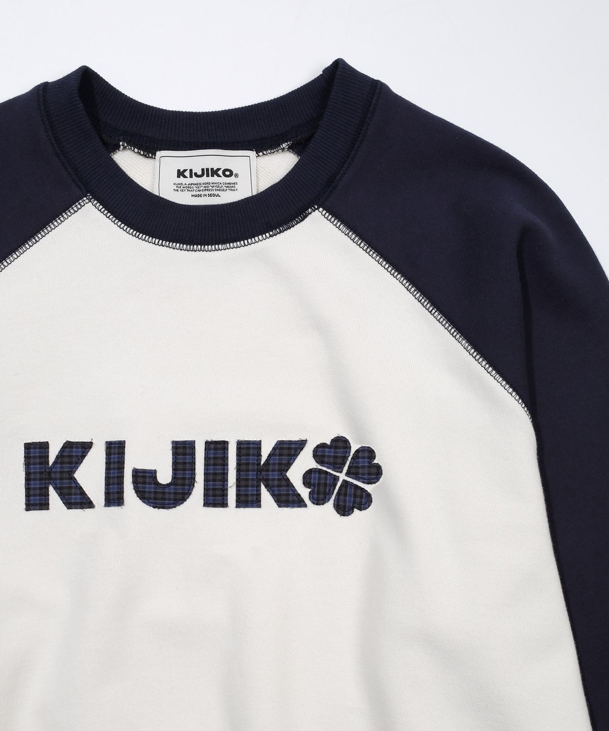 키지코(KIJIKO) ke305-Check Raglan Sweatshirt Navy