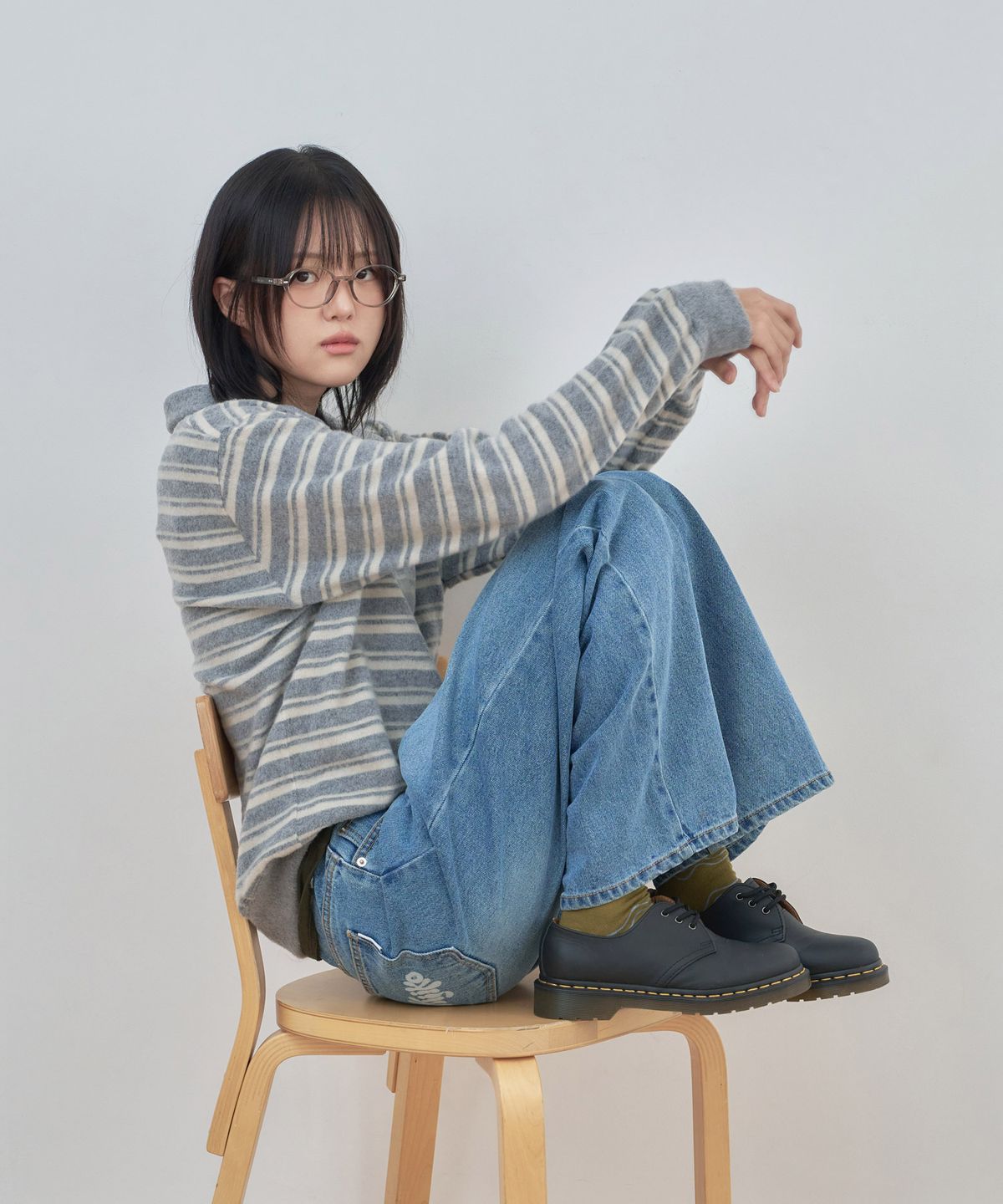 키지코(KIJIKO) ke304-Stripe Collar Knit Gray