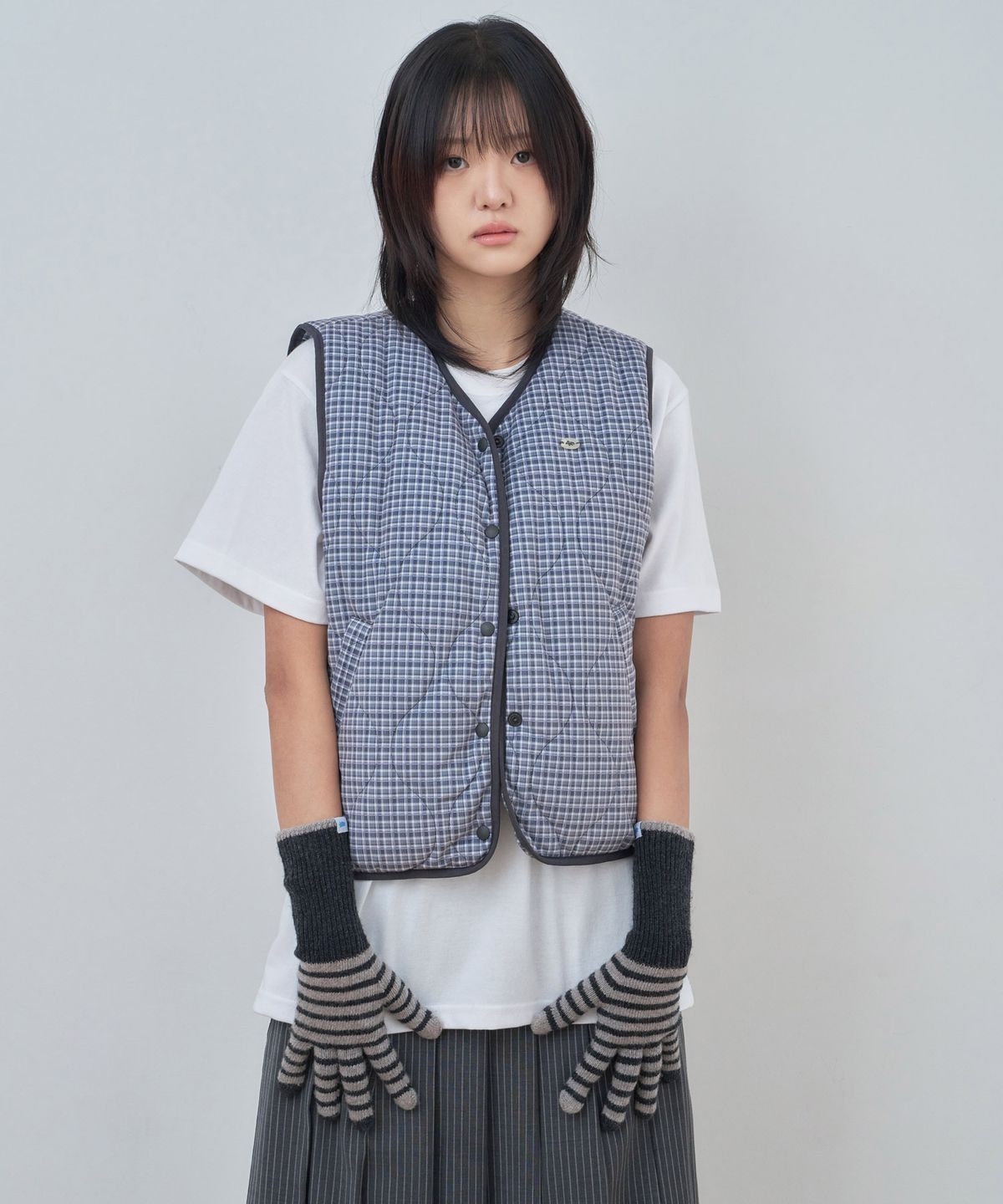키지코(KIJIKO) ke104-Check Vest Charcoal