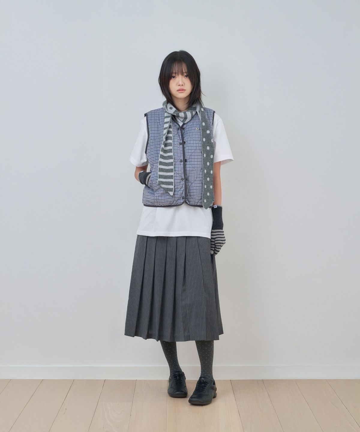 키지코(KIJIKO) ke104-Check Vest Charcoal