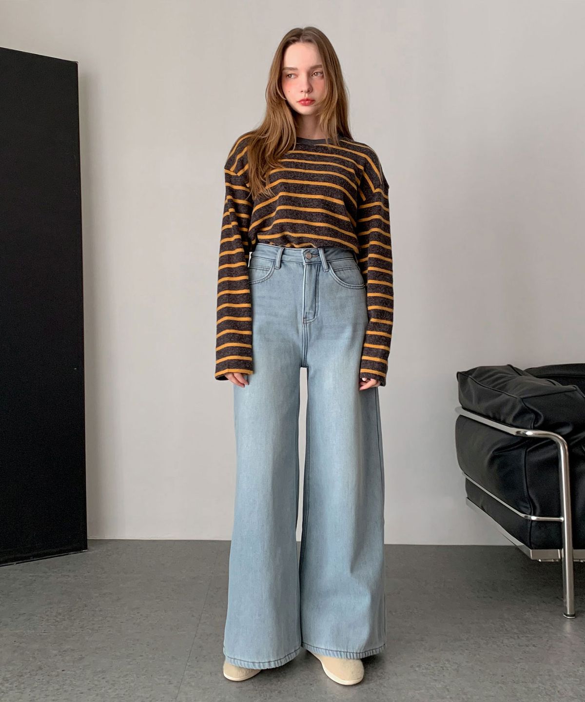 바스카라(VASCARA) [Fleece-lined] Wide Denim Napping Pants (3colors)