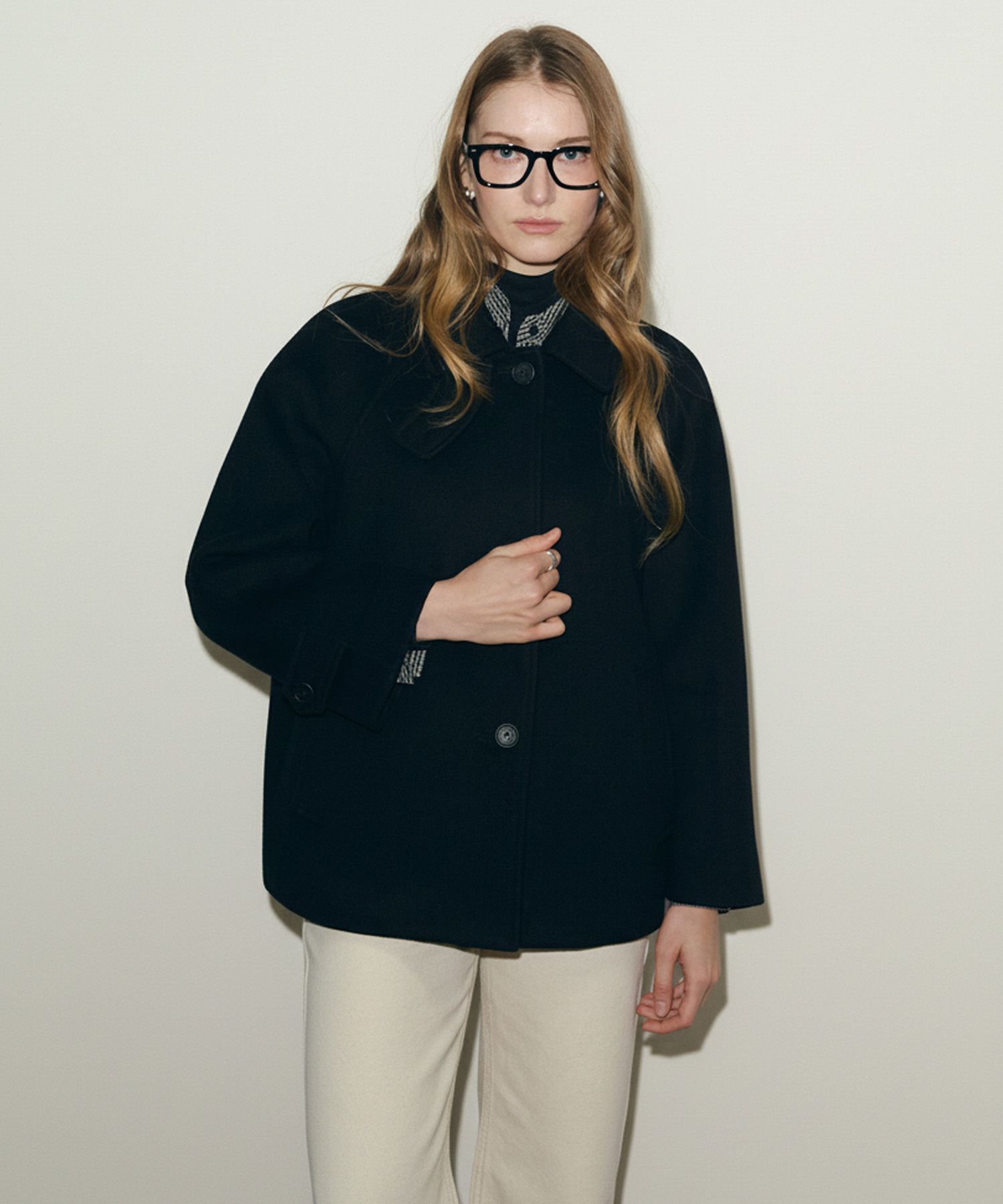 MUSINSA公式 | BRILLEMONTHS ウールバルマカンハーフコート[ブラック]