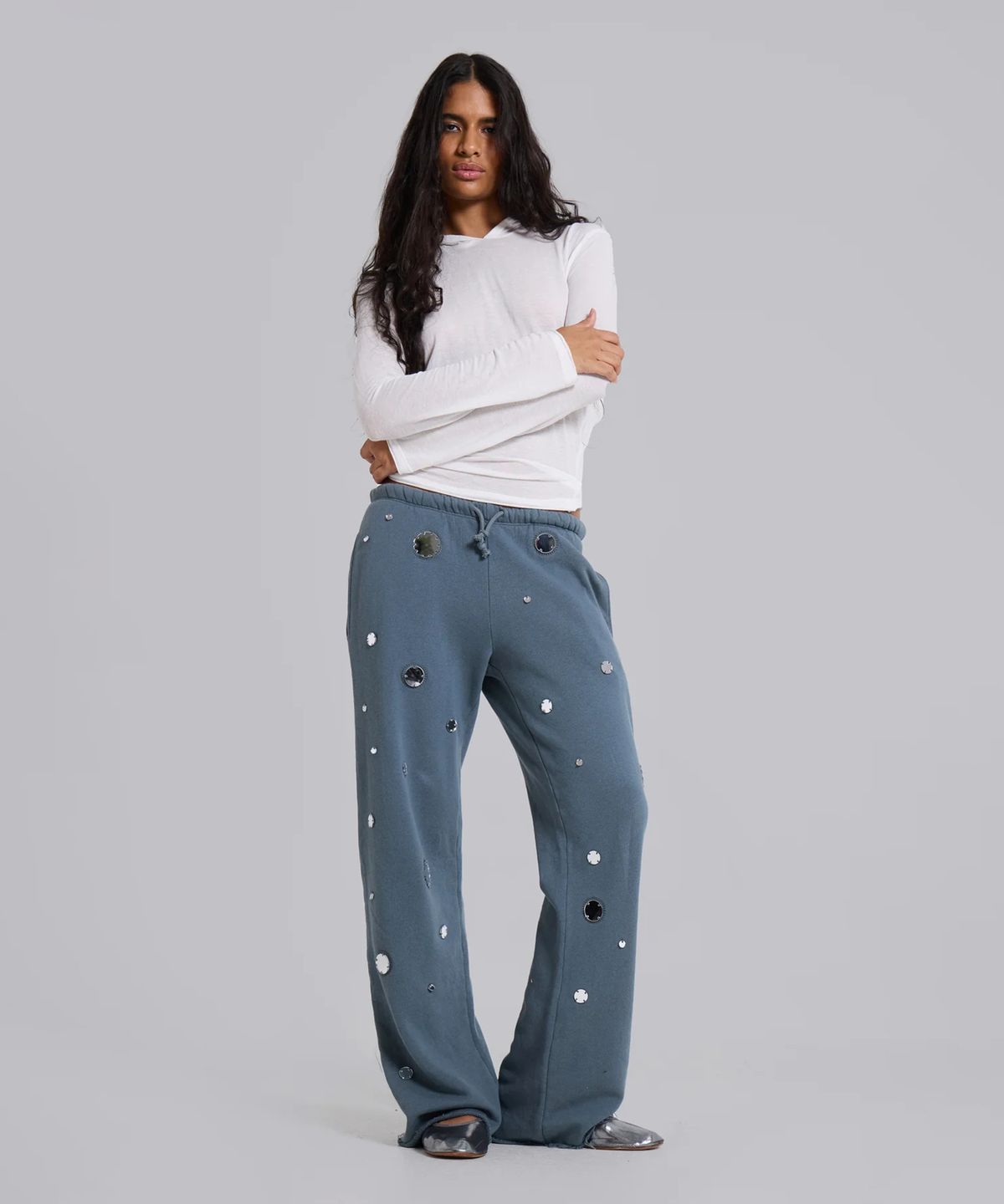 제이디드 런던(JADED LONDON) (U) 컷 오프 스트레이트 레그 조거 위드 미러 트림즈 블루 CUT OFF STRAIGHT LEG JOGGER WITH MIRROR TRIMS BLUE