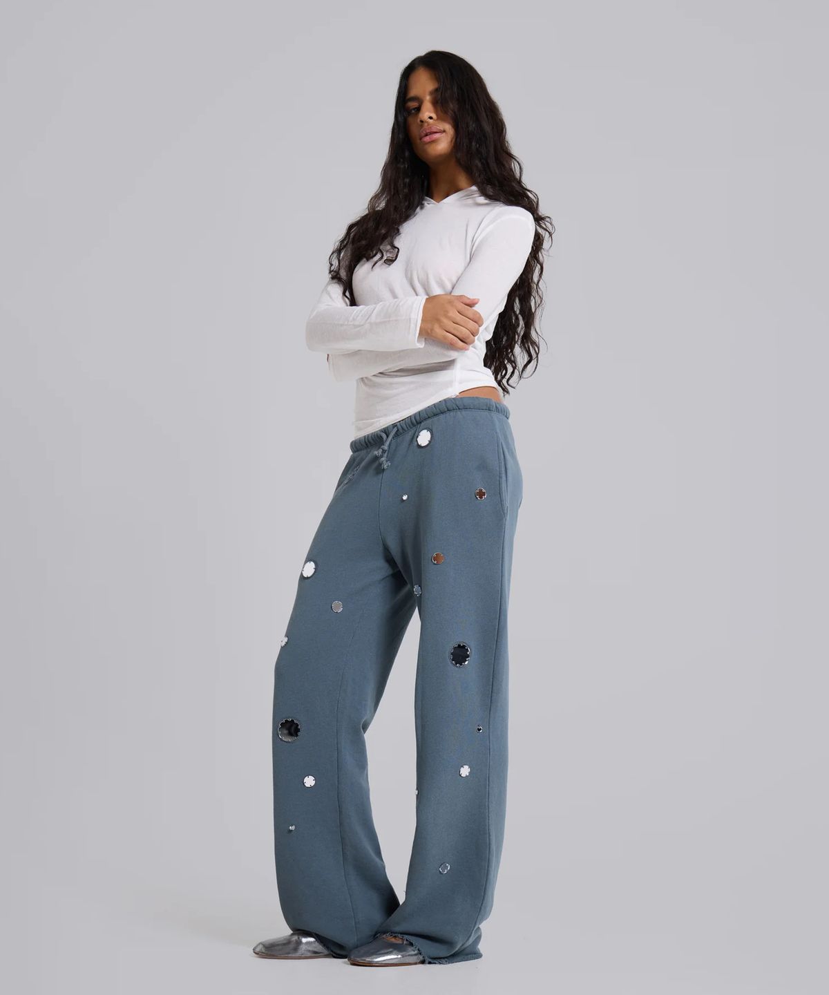 제이디드 런던(JADED LONDON) (U) 컷 오프 스트레이트 레그 조거 위드 미러 트림즈 블루 CUT OFF STRAIGHT LEG JOGGER WITH MIRROR TRIMS BLUE