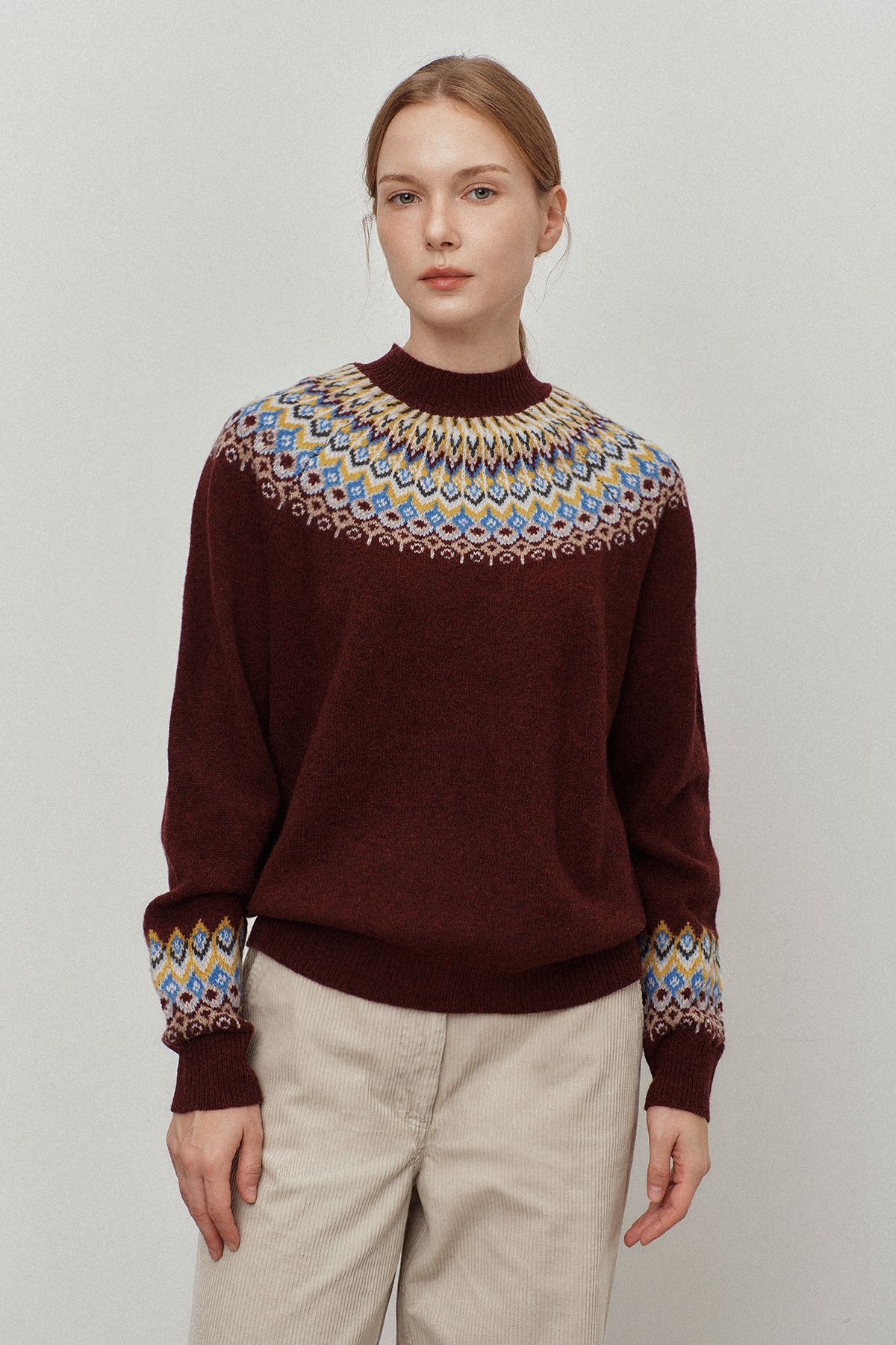 르몽생미셸(LE MONT ST MICHEL) Wool nordic pattern pullover_burgundy