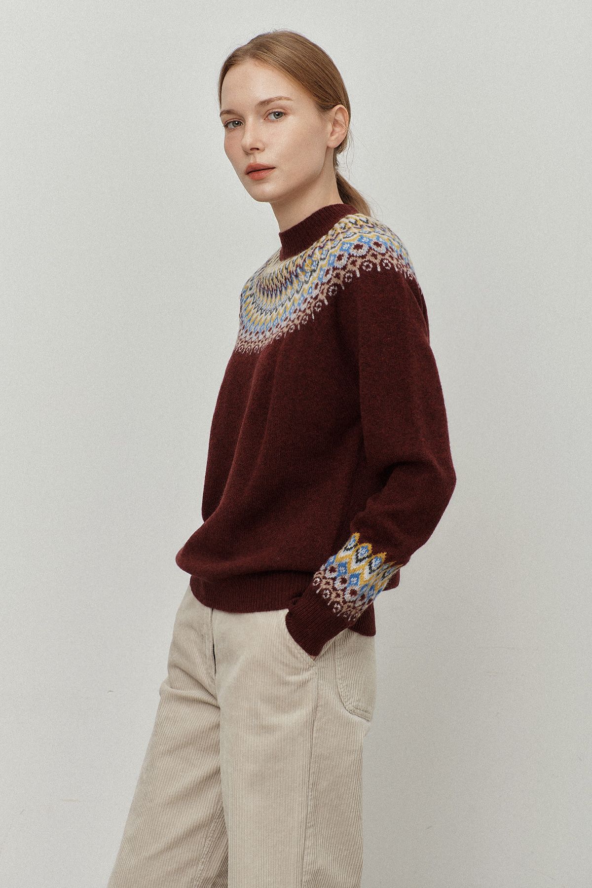 르몽생미셸(LE MONT ST MICHEL) Wool nordic pattern pullover_burgundy