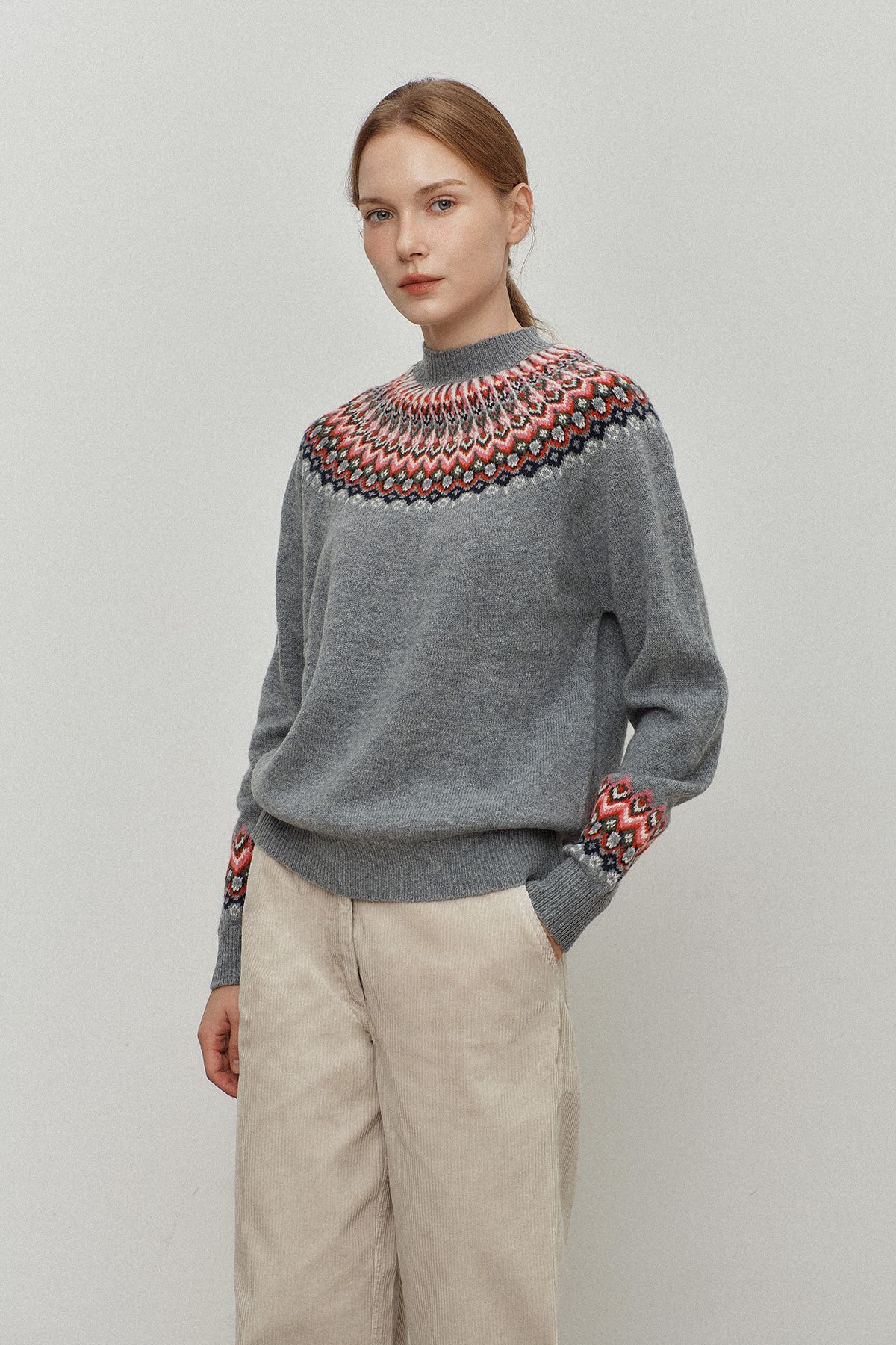 르몽생미셸(LE MONT ST MICHEL) Wool nordic pattern pullover_Grey