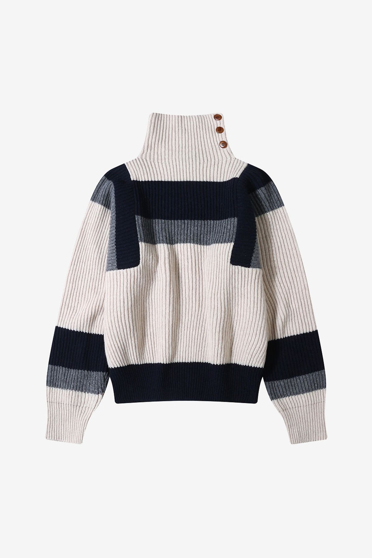 르몽생미셸(LE MONT ST MICHEL) highneck button point SWEATER_Ivory
