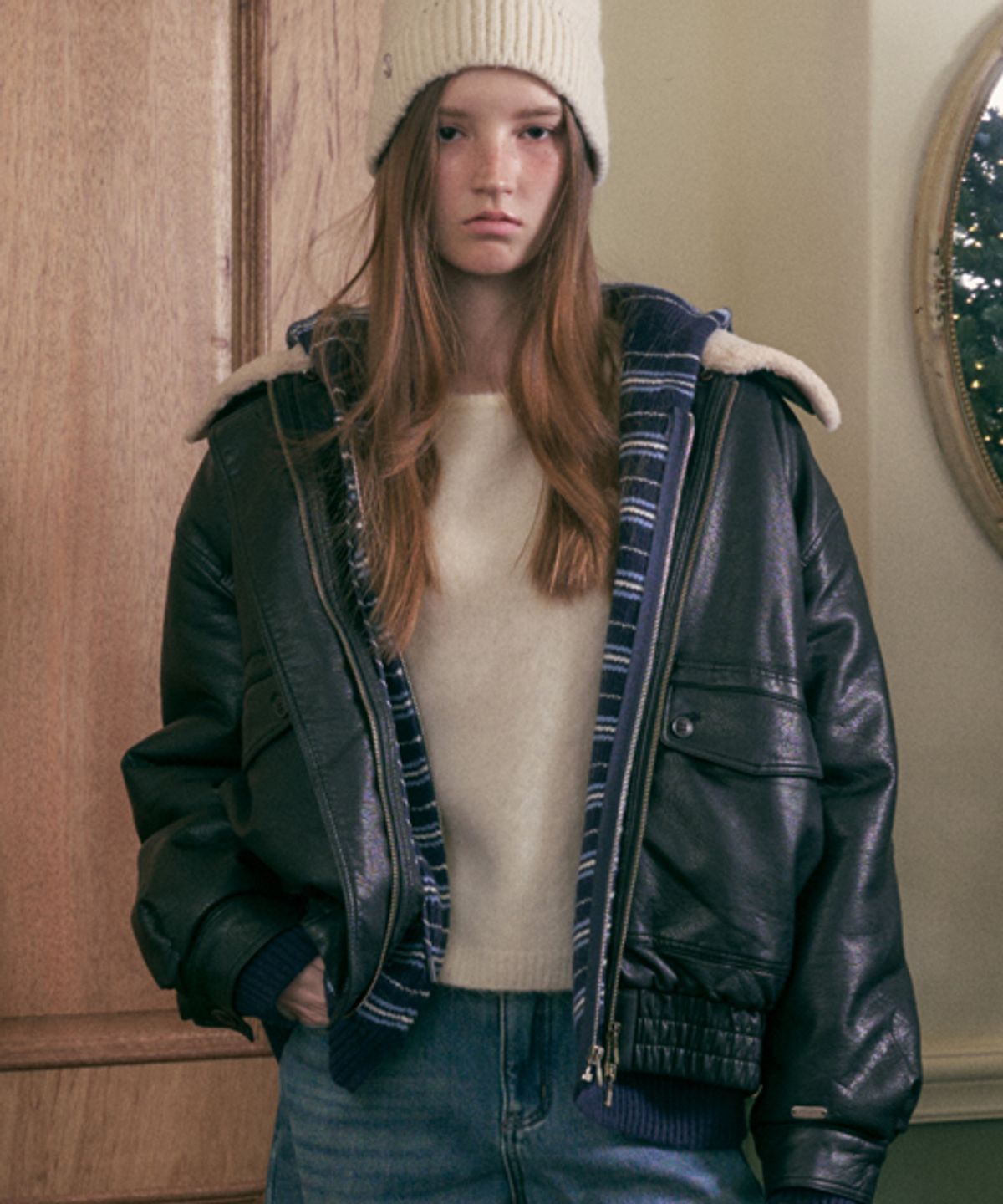 헤인트(HAINT) NOTIE FAKE FUR LEATHER BLOUSON_BLACK
