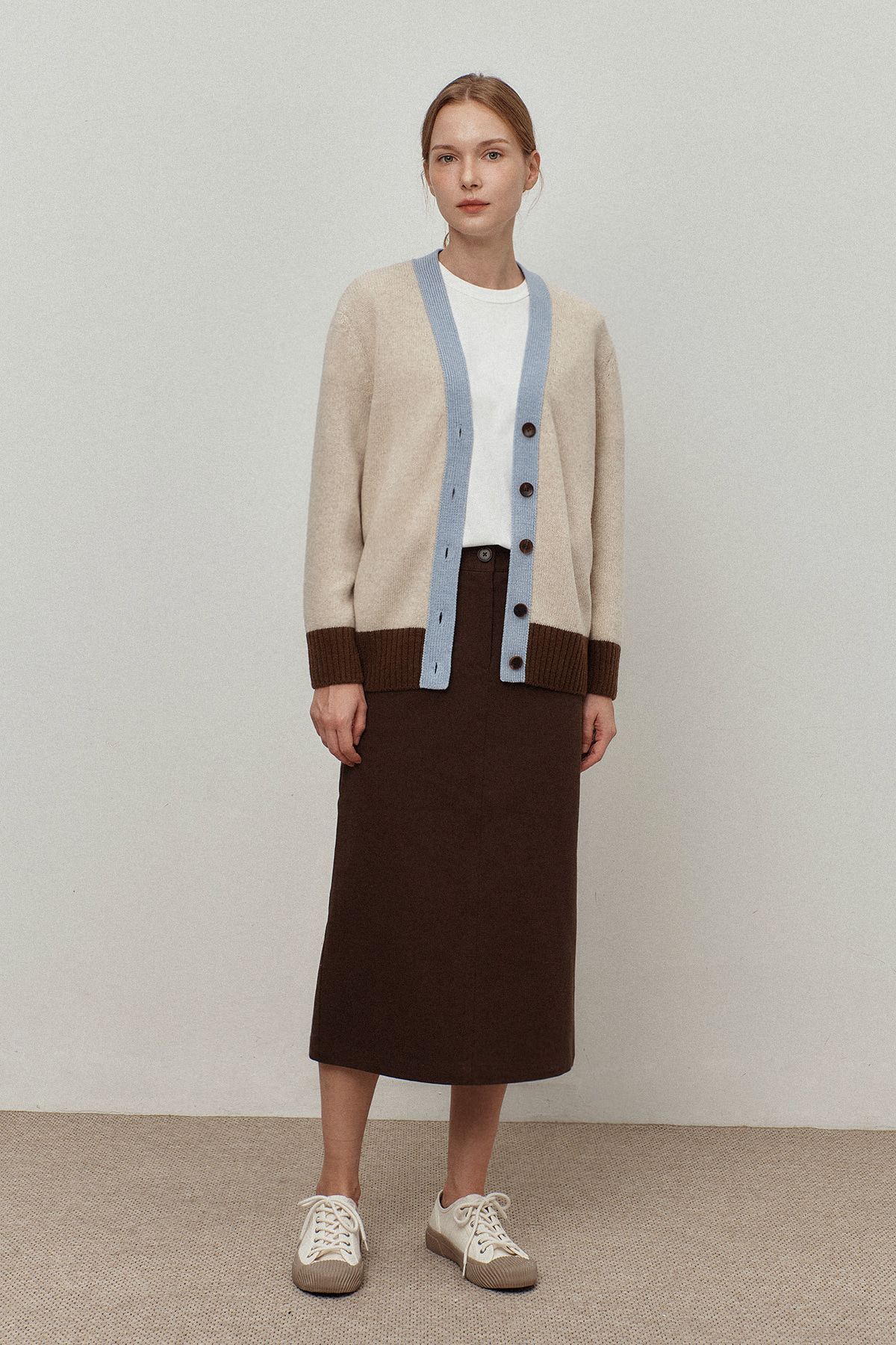 르몽생미셸(LE MONT ST MICHEL) Semi A line midi skirt_brown