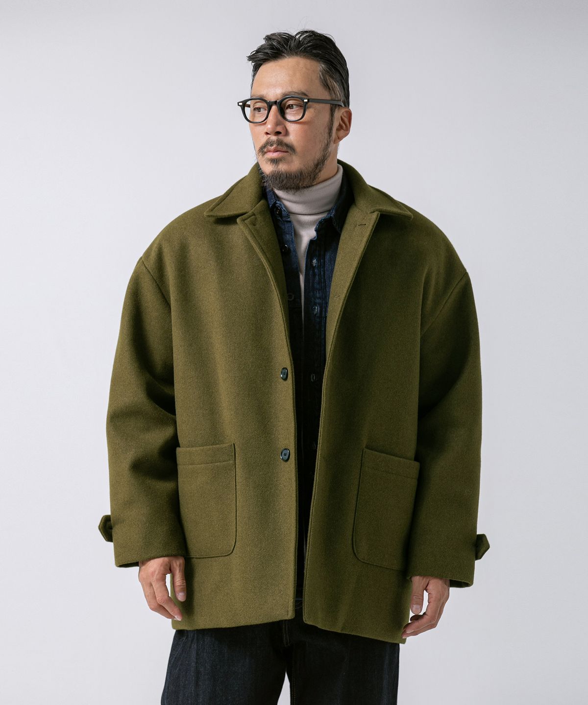 러기드하우스(RUGGED HOUSE) 페어링 퀼티드 싱글 하프 코트 3컬러