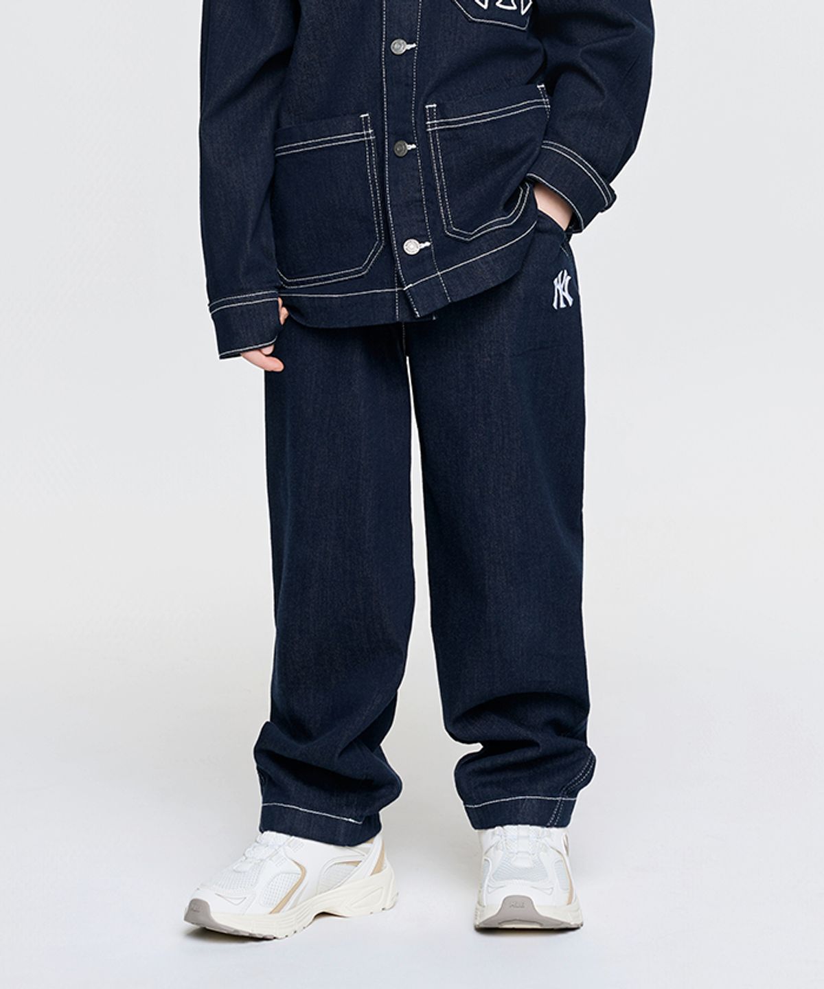 엠엘비 키즈(MLB KIDS) 베이직 데님라이크 커브드 팬츠 NY (Navy)