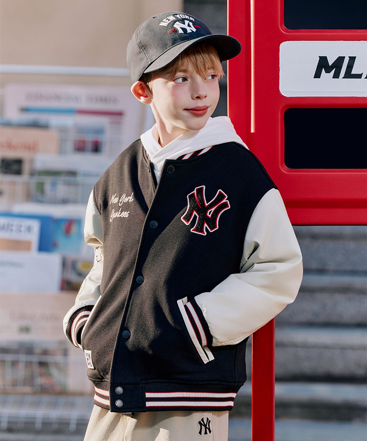 엠엘비 키즈(MLB KIDS) 스포티브 와펜 바시티 패딩 점퍼 NY (Black)