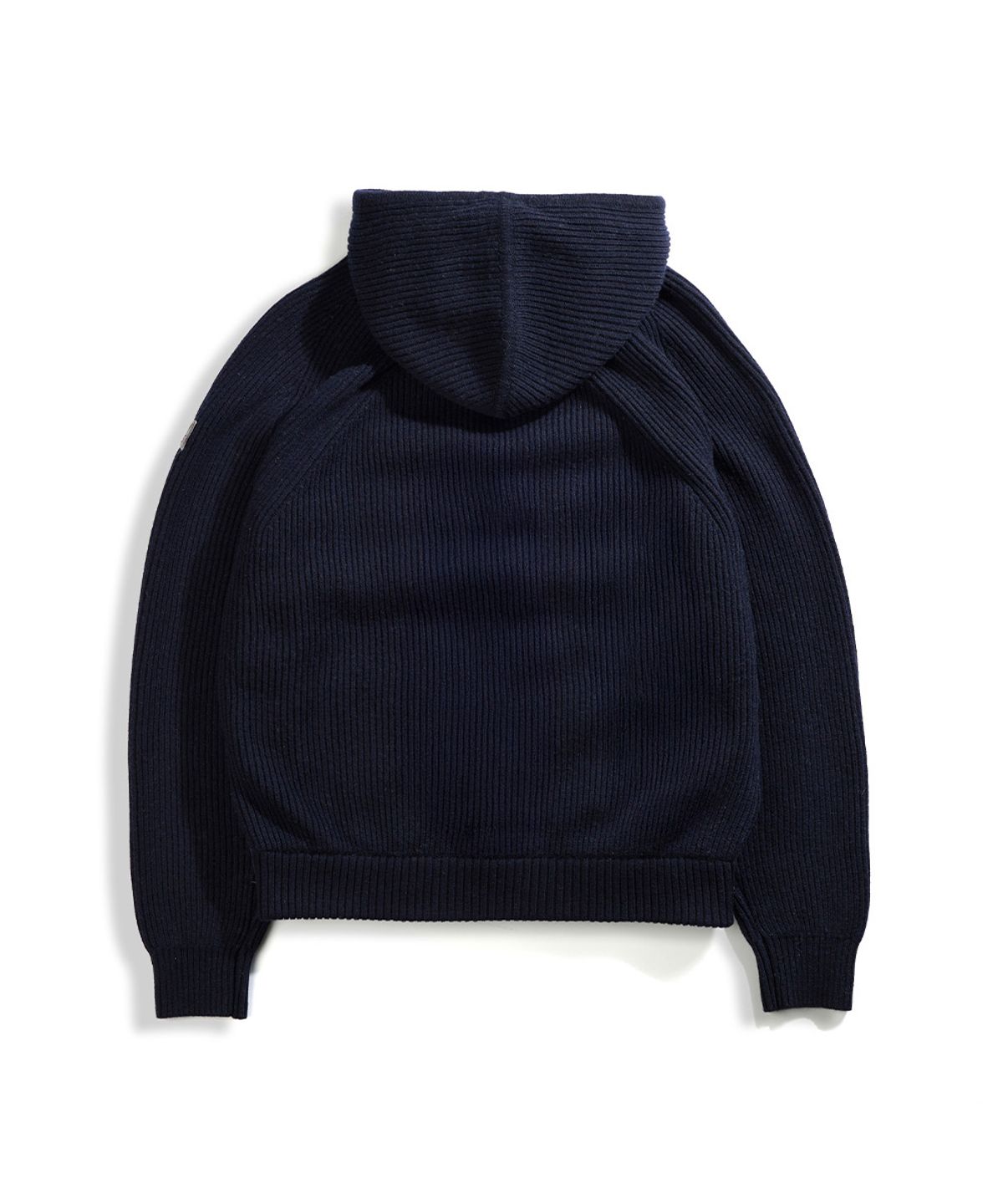 건지 울른스(Guernsey Woollens) 구스 다운 하이브리드 후드 집업 스웨터 - 네이비