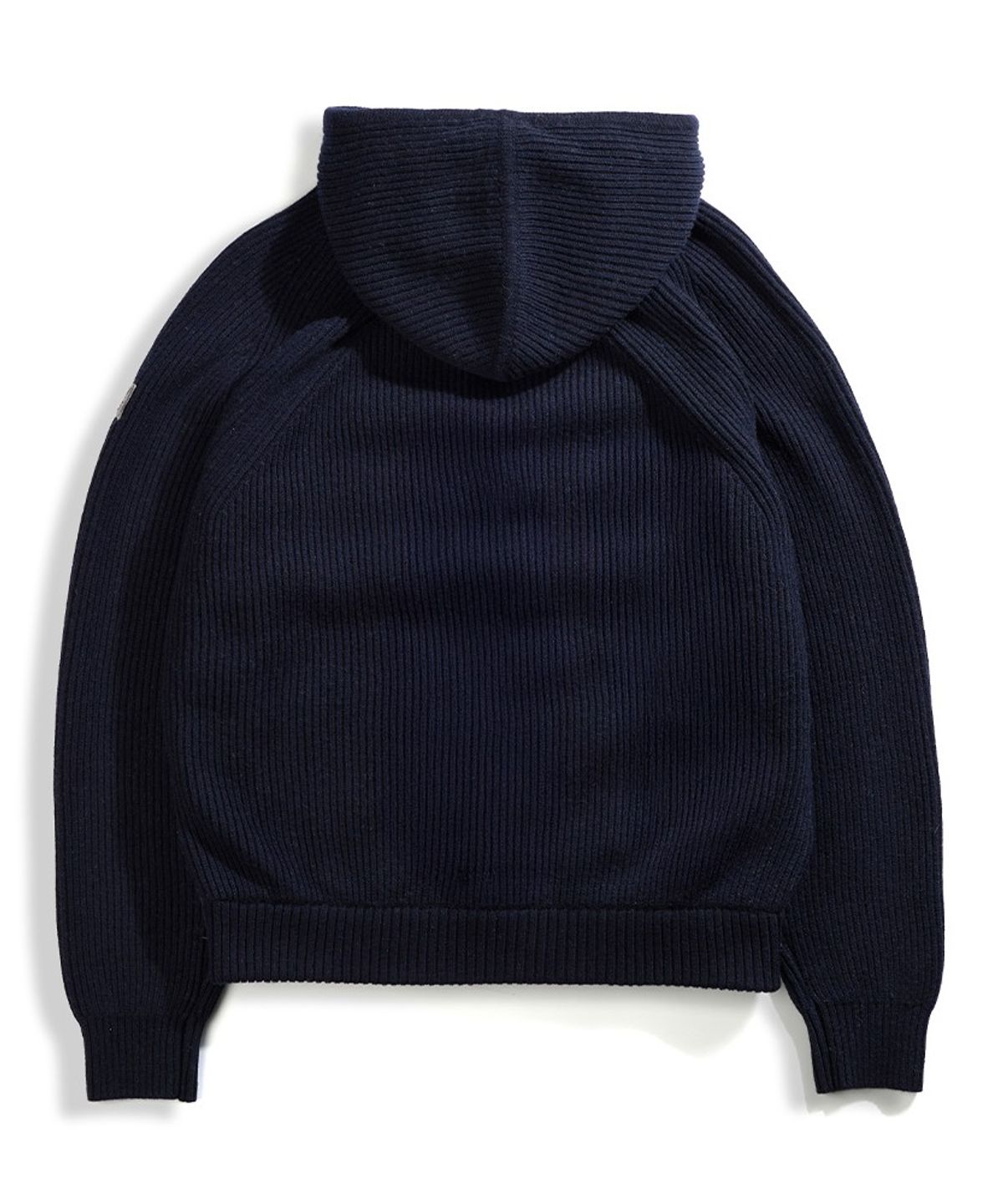 건지 울른스(Guernsey Woollens) 구스 다운 하이브리드 후드 집업 스웨터 - 네이비
