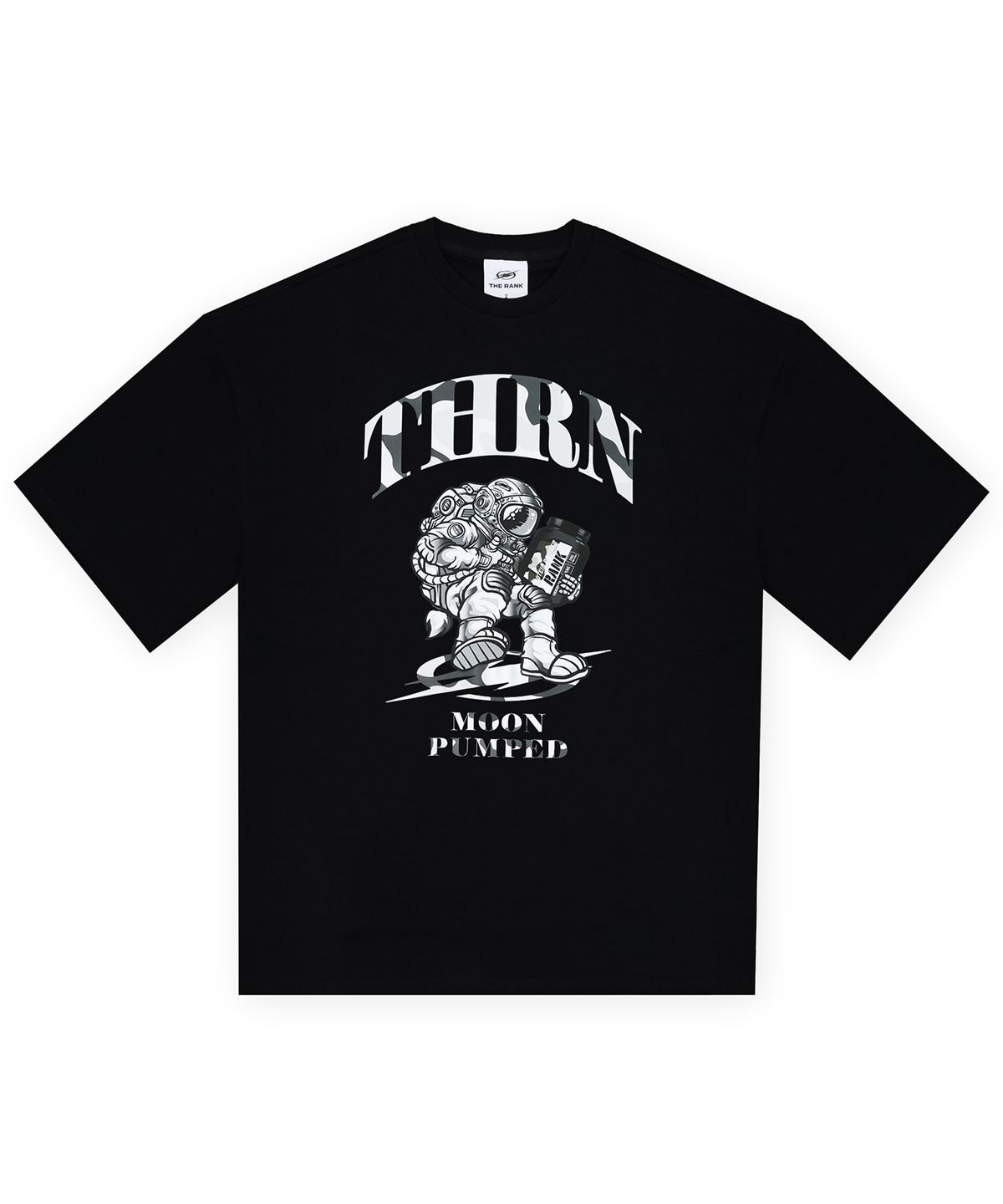 더랭크(THERANK) SPACEMAN PROTEIN PUMP OVERFIT T-SHIRT [BLACK/GREY]