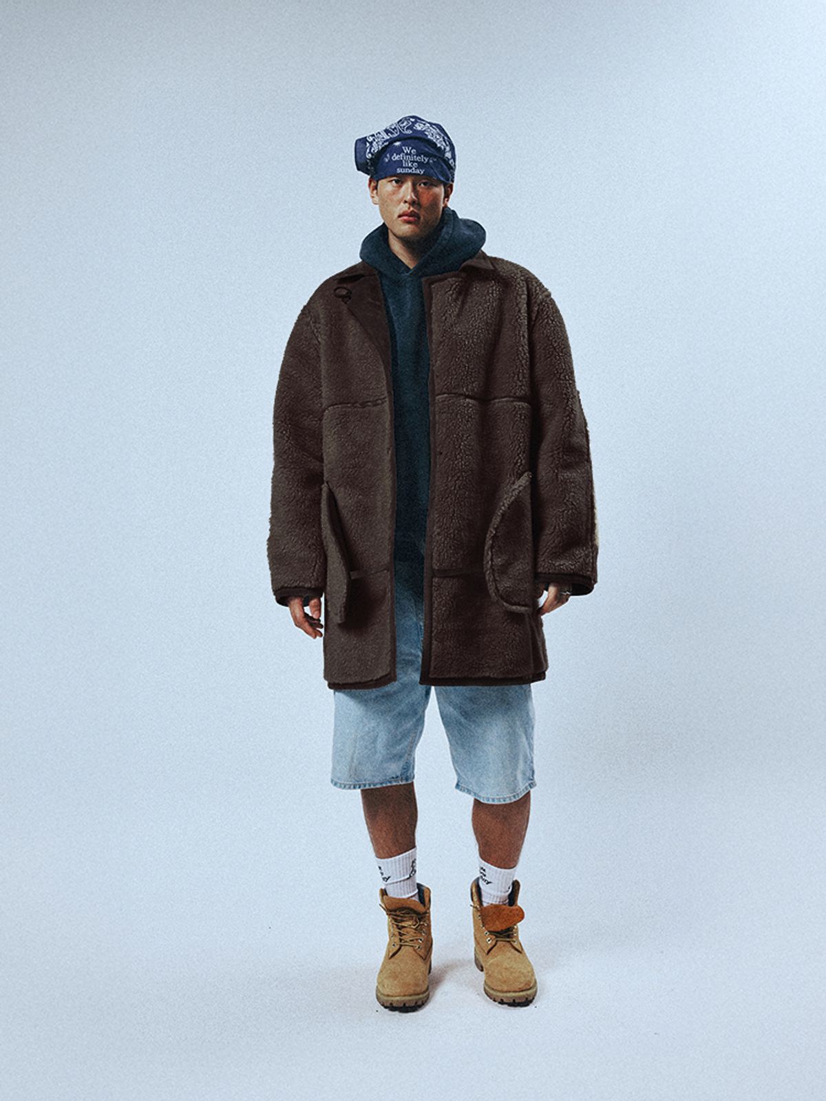 선데이후르츠마켓(SUNDAY FRUIT MARKET) MARKET FAUX SHEARLING JACKET BROWN