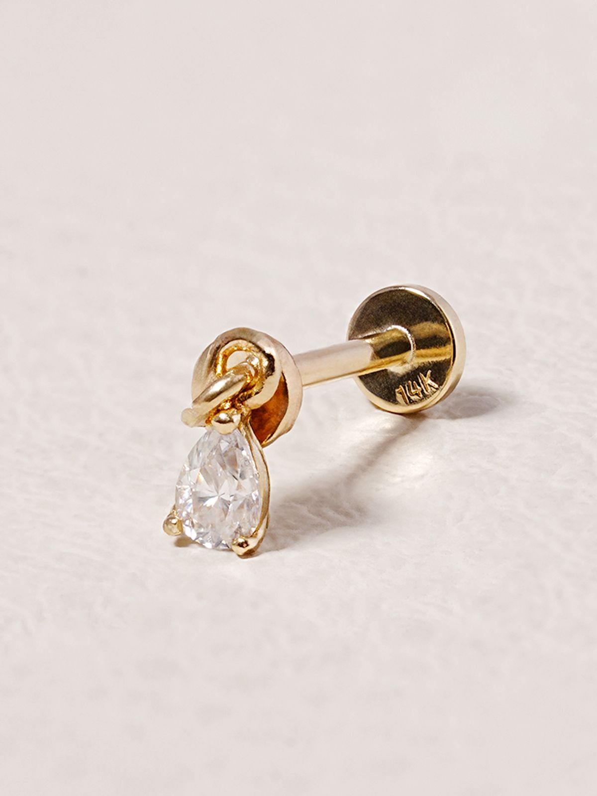 미니멀피어싱(MINIMALPIERCING) [0.8mm]14K 인터널 모이사나이트 다이아 물방울 드롭 라블렛 피어싱 귀걸이