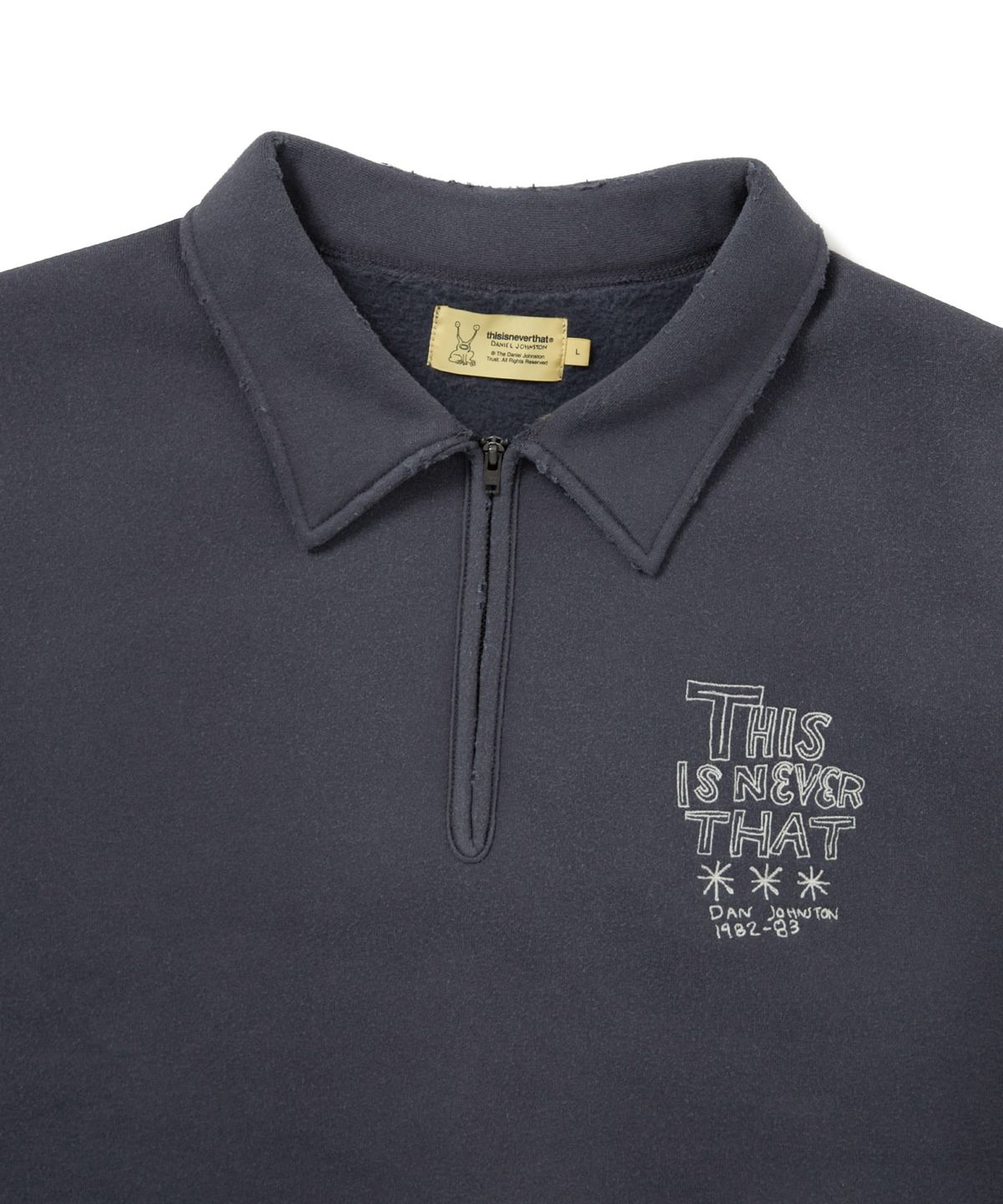 디스이즈네버댓(THISISNEVERTHAT) TNT Daniel Johnston H.Y.L.A. Half Zip Sweatshirt Faded Navy