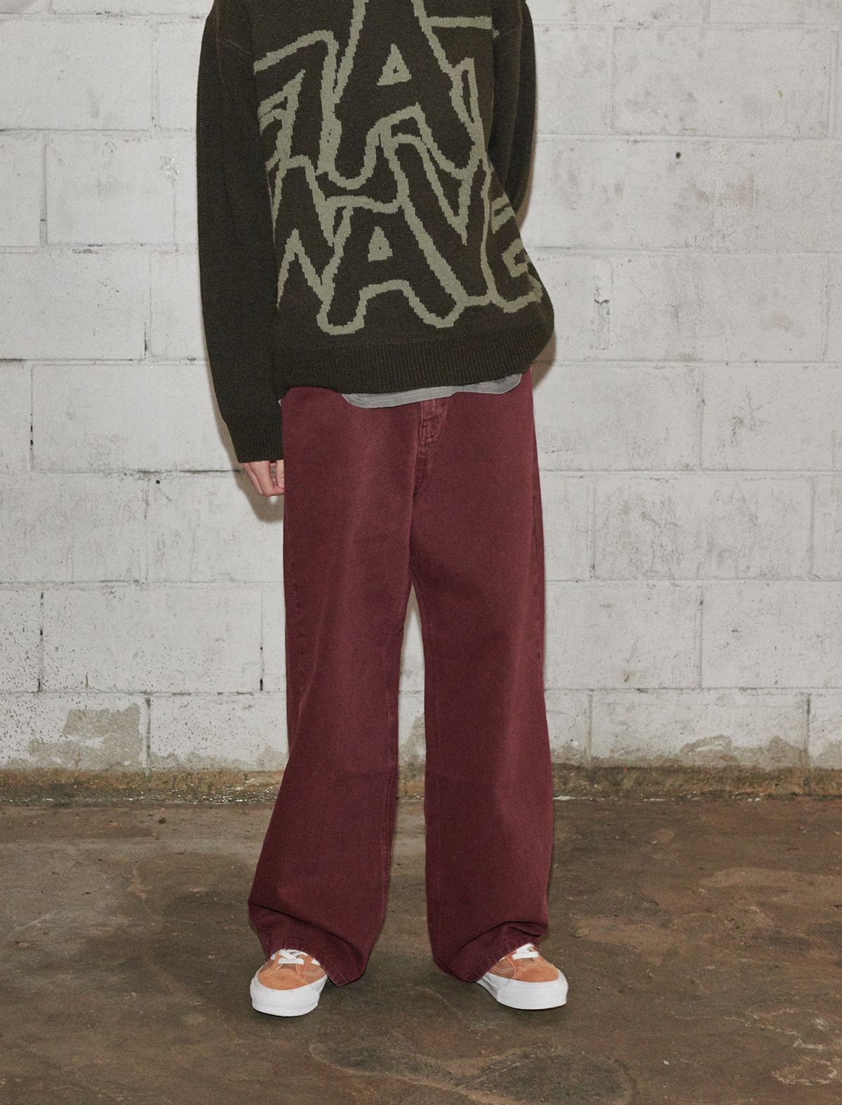 플랫웨이브 인 서울(FLATWAVE IN SEOUL) Kainda Pigment Loosefit Pants Burgundy