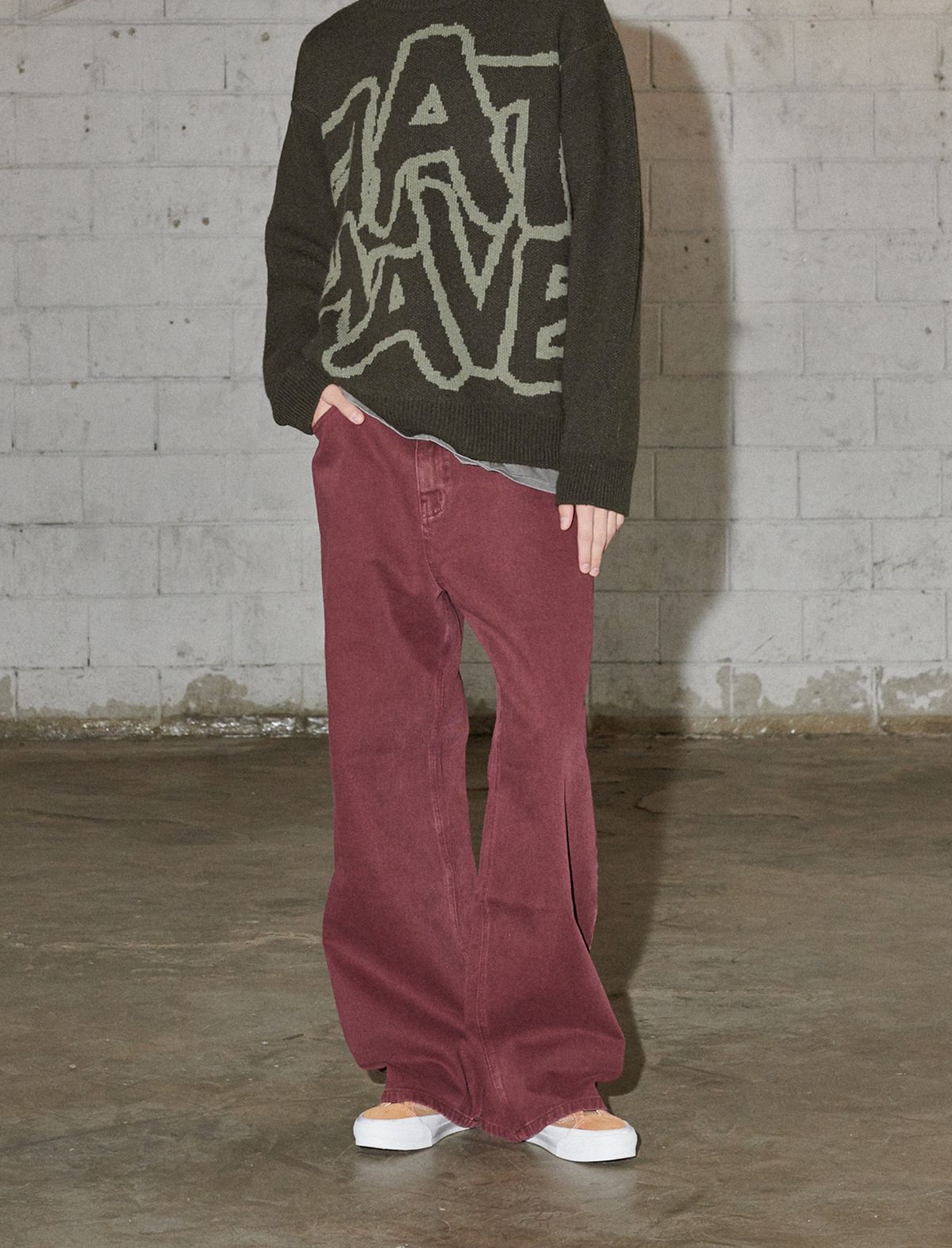 플랫웨이브 인 서울(FLATWAVE IN SEOUL) Kainda Pigment Loosefit Pants Burgundy
