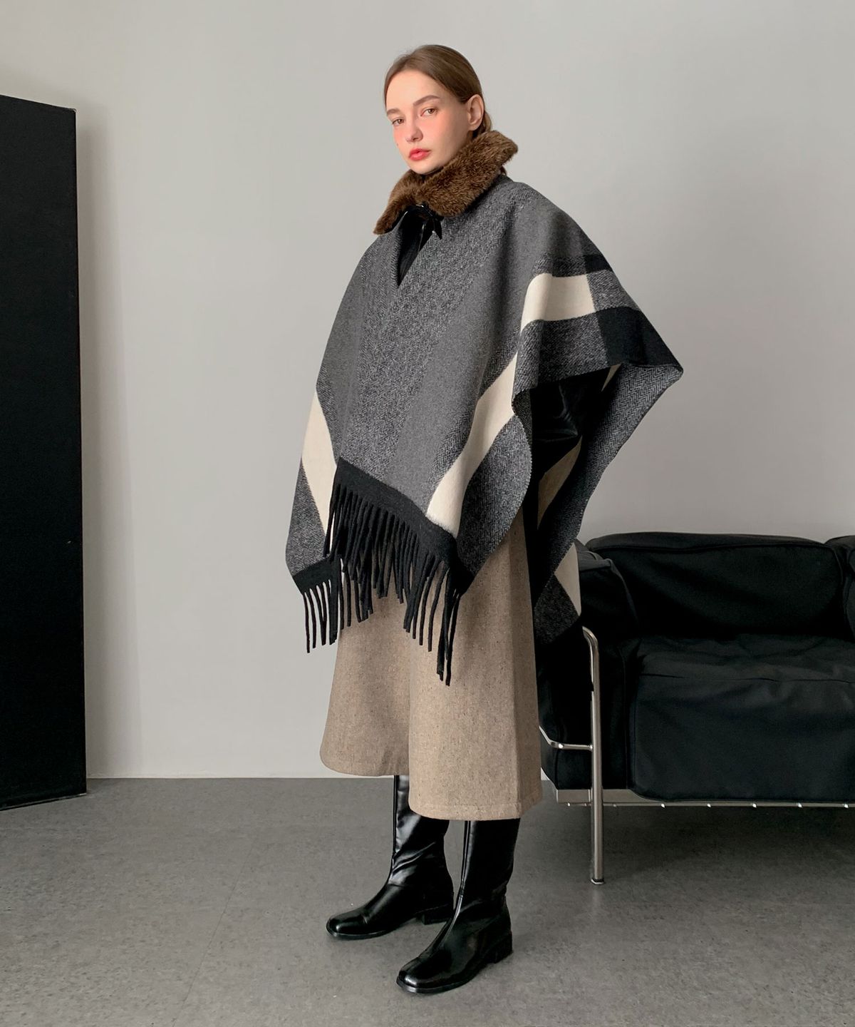 바스카라(VASCARA) Bold Check Fringe Shawl (2colors)