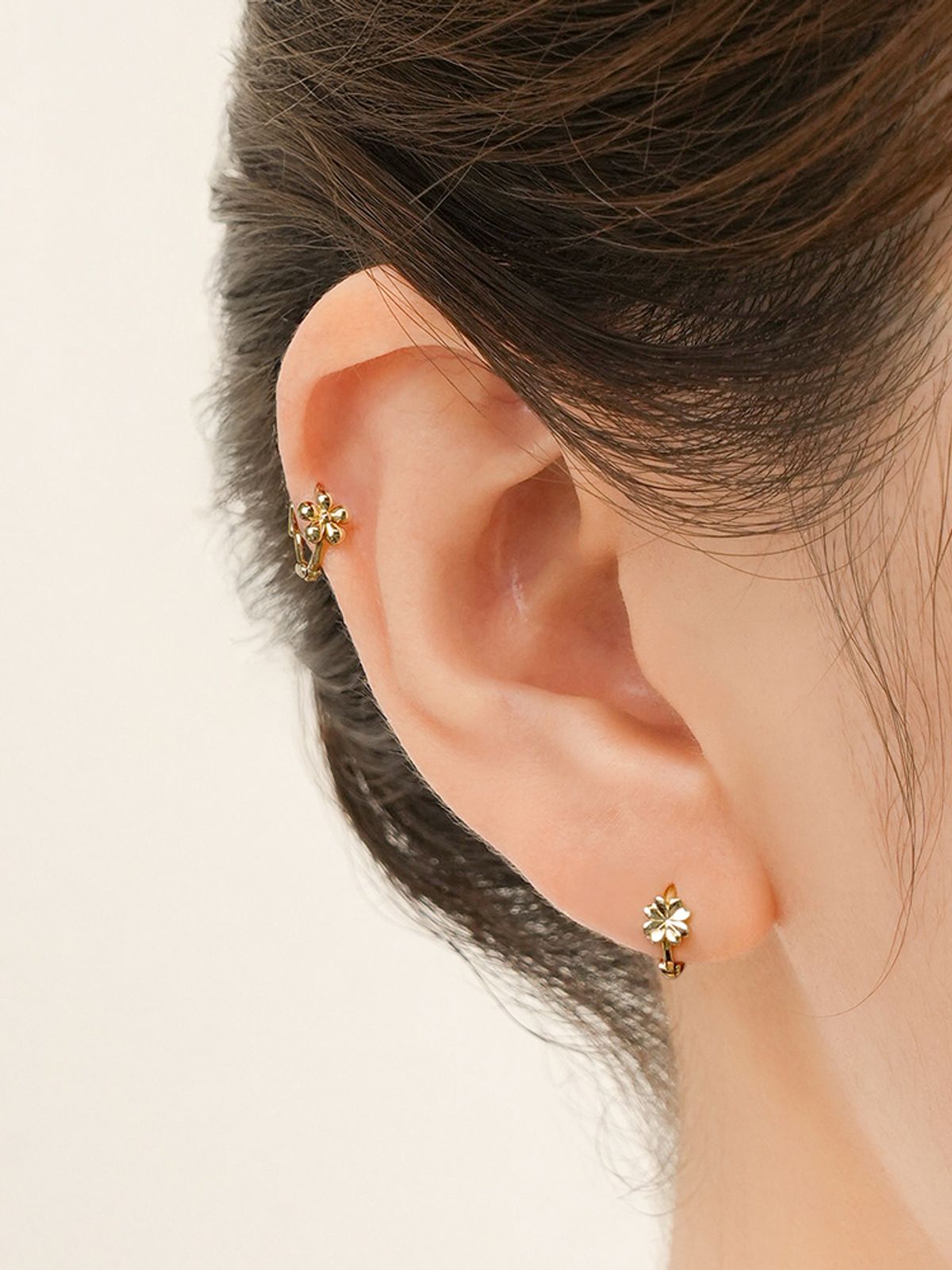 미니멀피어싱(MINIMALPIERCING) 14K 18K 럭키 클로버 미니꽃 원터치 링 귀걸이