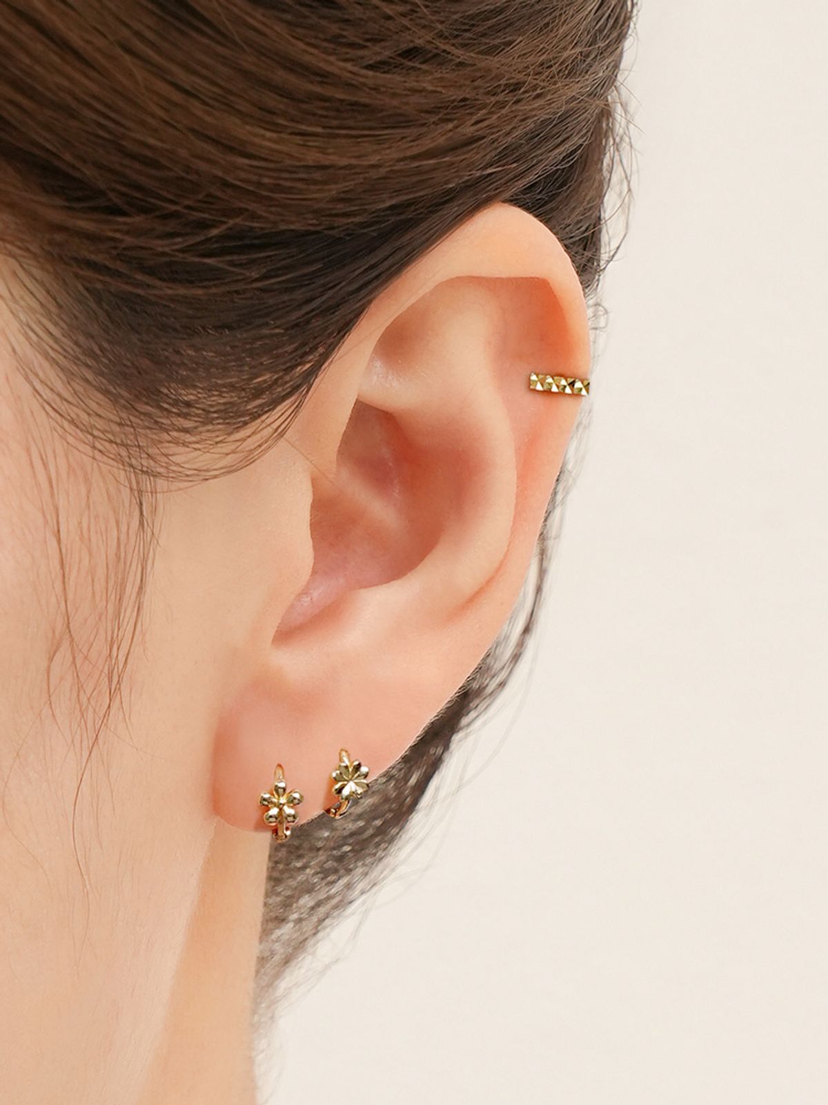 미니멀피어싱(MINIMALPIERCING) 14K 18K 럭키 클로버 미니꽃 원터치 링 귀걸이