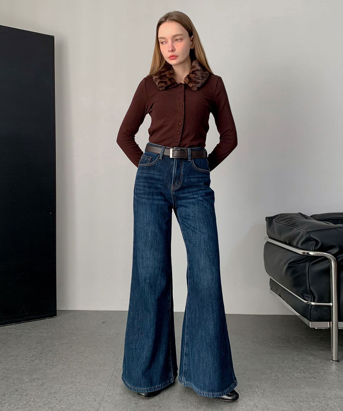 바스카라(VASCARA) [Fleece-lined] Bootcut Napping Denim Pants