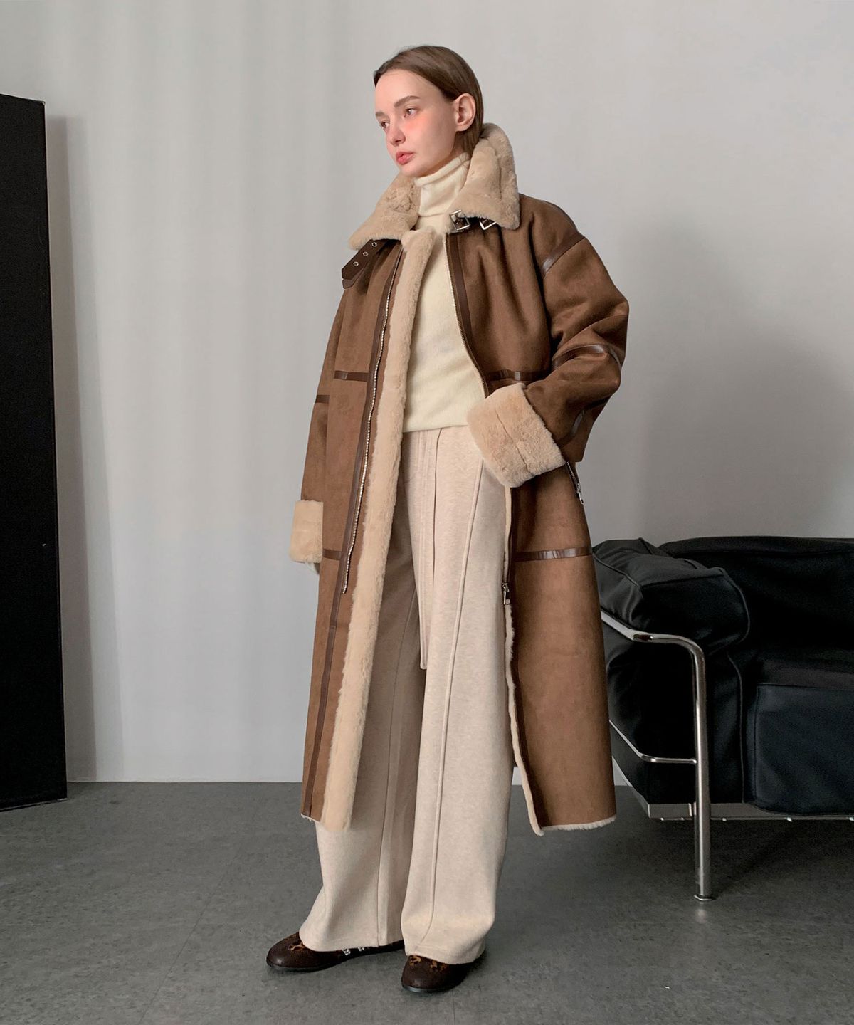 바스카라(VASCARA) Shearling Zip-Up Long Mustang (3colors)
