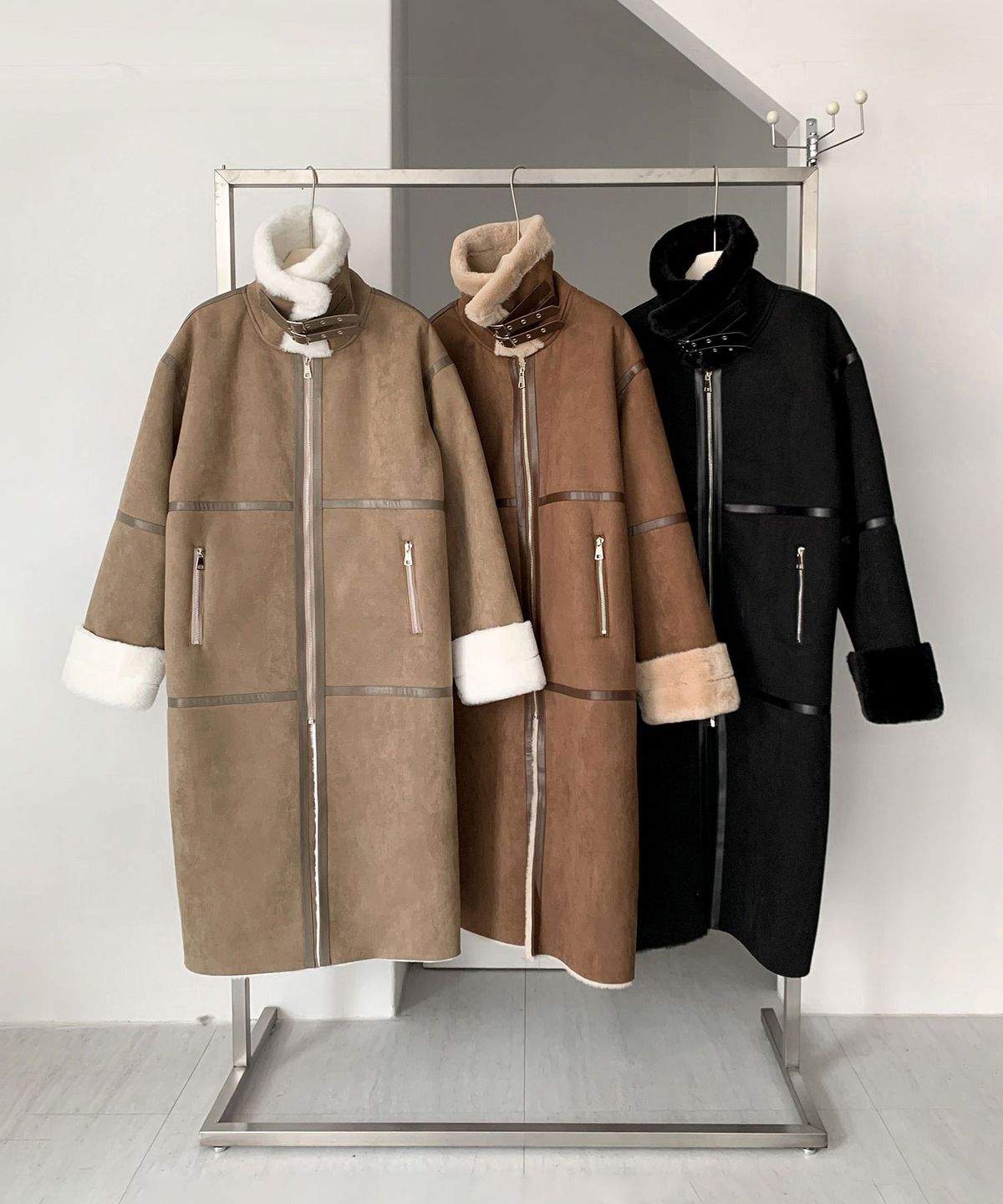 바스카라(VASCARA) Shearling Zip-Up Long Mustang (3colors)