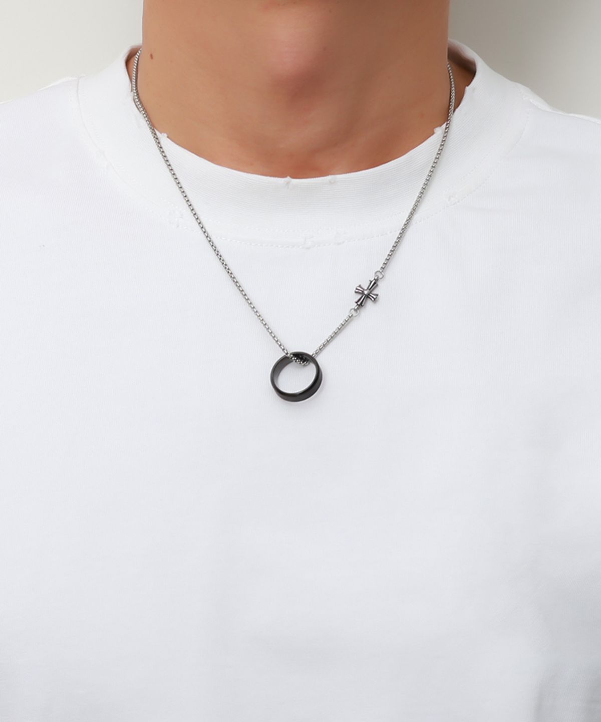 블랑시에르(BLANCIER) 2in1 듀얼포인 블랙 BM257N1226 십자가 반지 목걸이