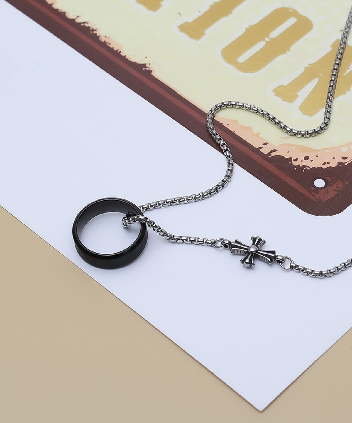 블랑시에르(BLANCIER) 2in1 듀얼포인 블랙 BM257N1226 십자가 반지 목걸이