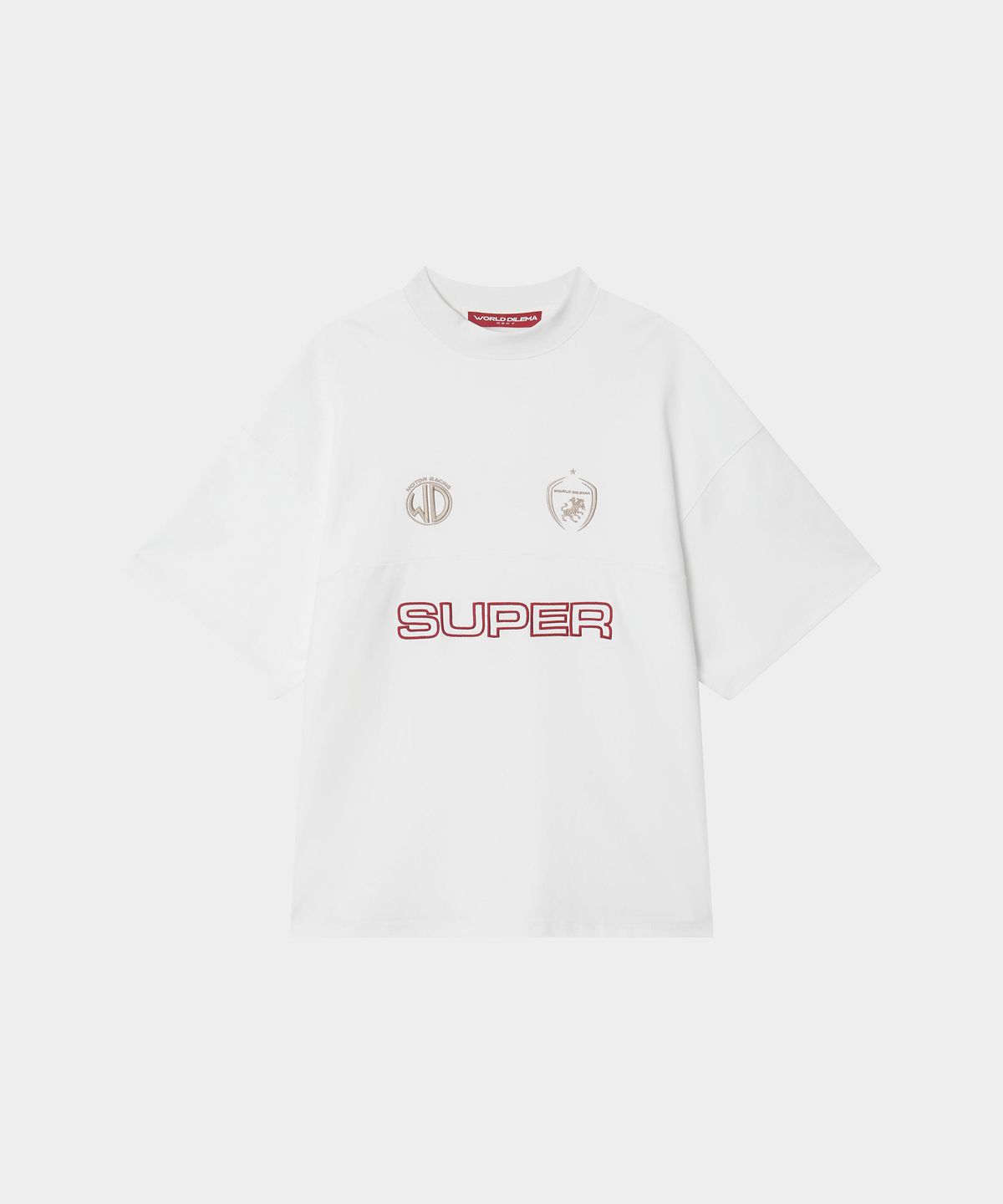 월드딜레마(WORLDDILEMA) MOCK NECK EMBLEM HALF T-SHIRTS (WHITE)