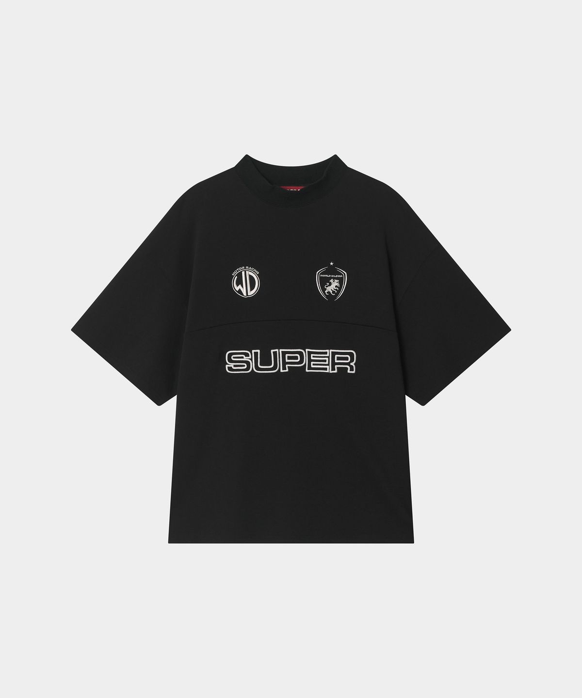 월드딜레마(WORLDDILEMA) MOCK NECK EMBLEM HALF T-SHIRTS (BLACK)