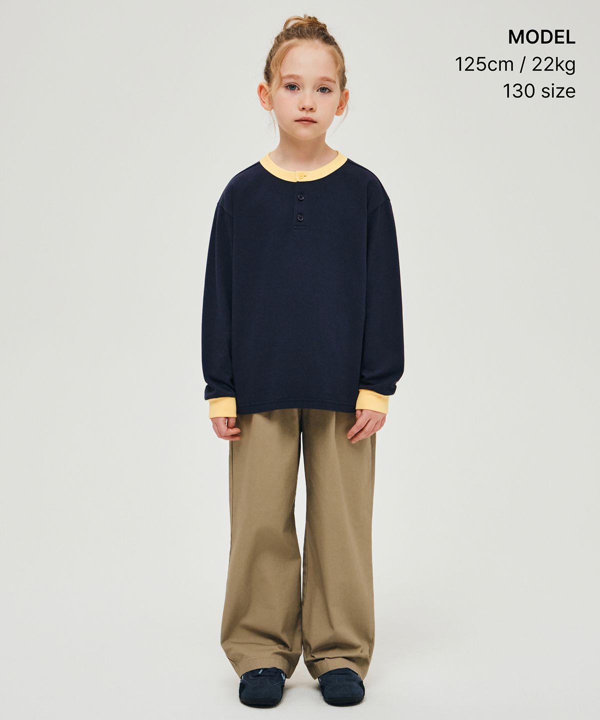 무신사 스탠다드 키즈(MUSINSA STANDARD KIDS) 헨리 넥 링거 긴소매 티셔츠 [네이비]