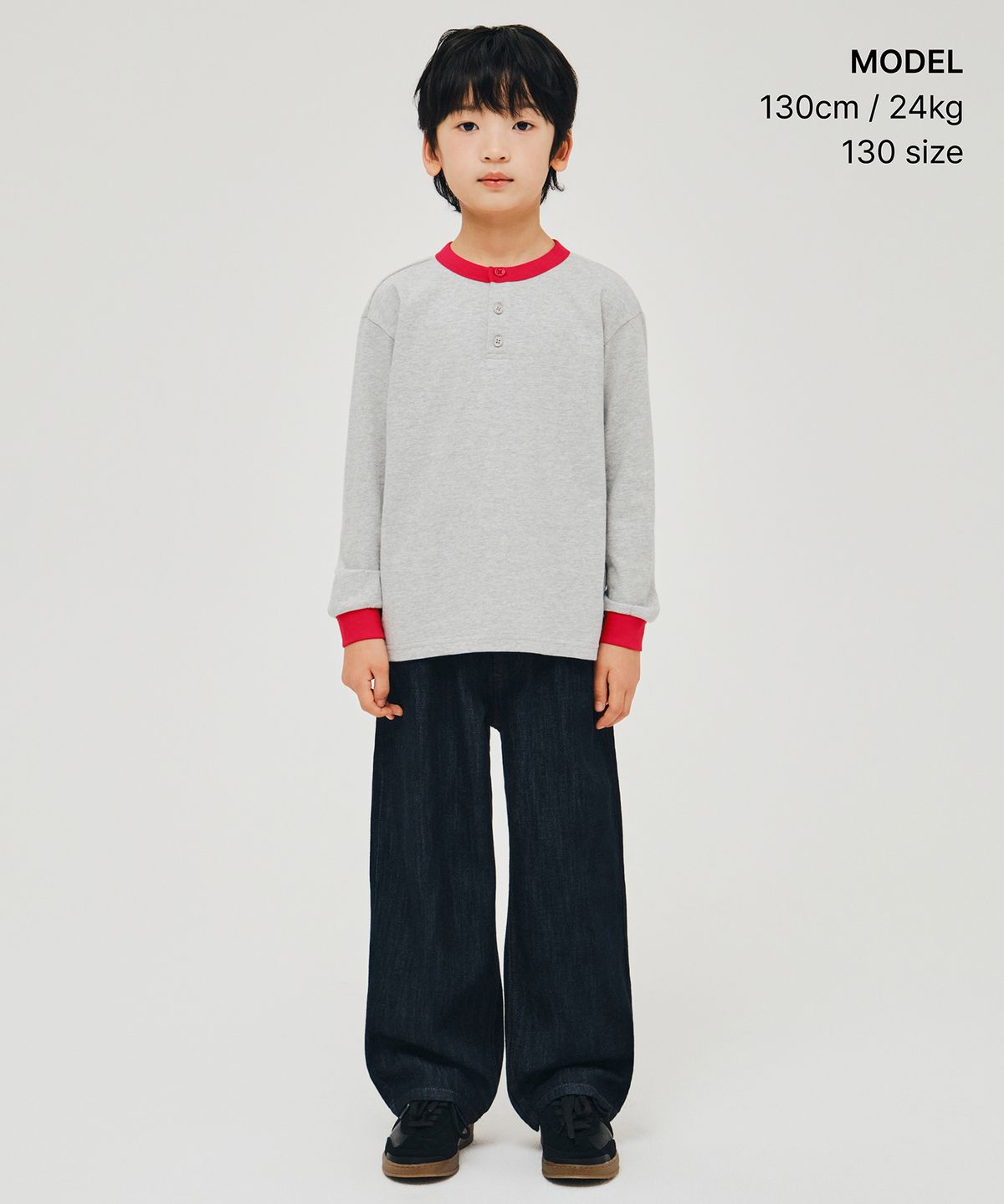 무신사 스탠다드 키즈(MUSINSA STANDARD KIDS) 헨리 넥 링거 긴소매 티셔츠 [미디엄 그레이]