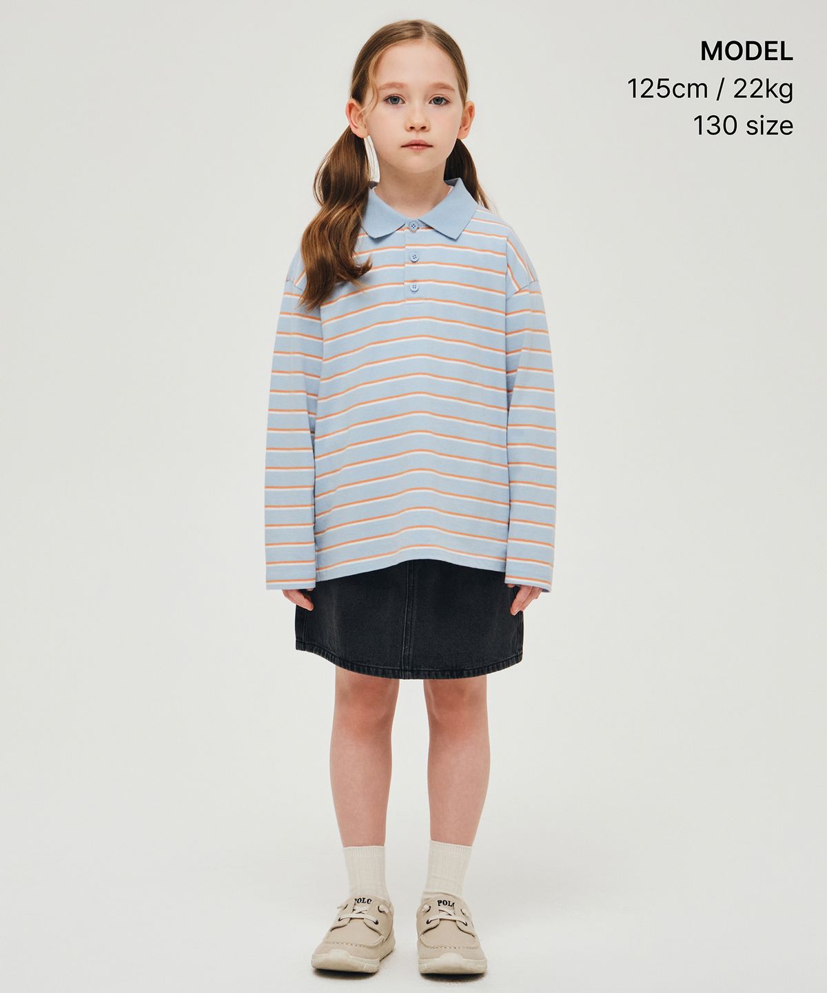 무신사 스탠다드 키즈(MUSINSA STANDARD KIDS) 멀티 스트라이프 긴소매 칼라드 티셔츠 [스카이 블루]