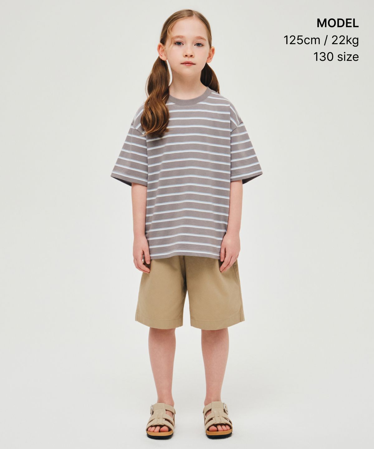 무신사 스탠다드 키즈(MUSINSA STANDARD KIDS) 멀티 스트라이프 크루 넥 티셔츠 3 [그레이]